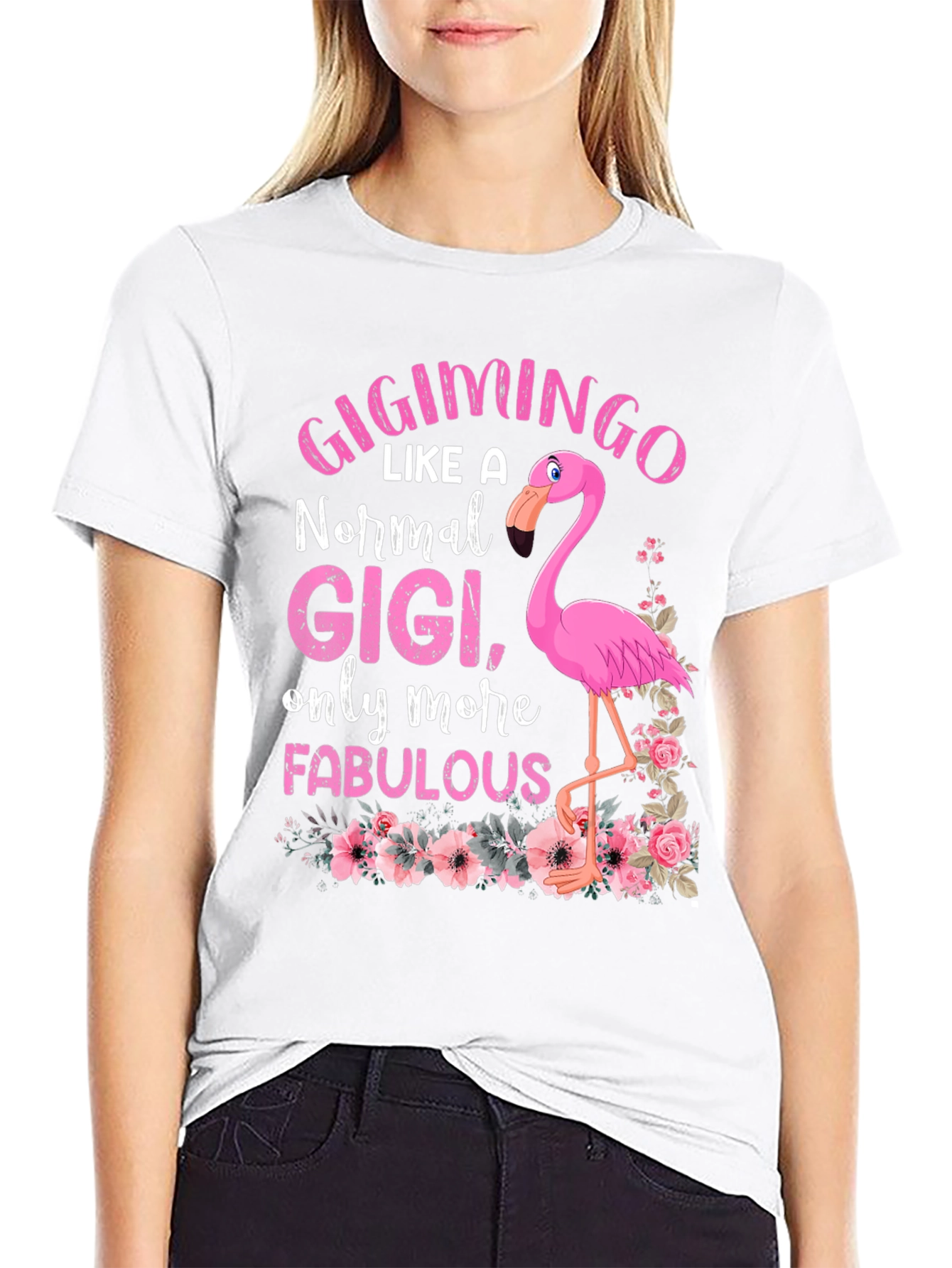 Black GigiMingo T-Shirt: Fabulous Flamingo Gigi view 9