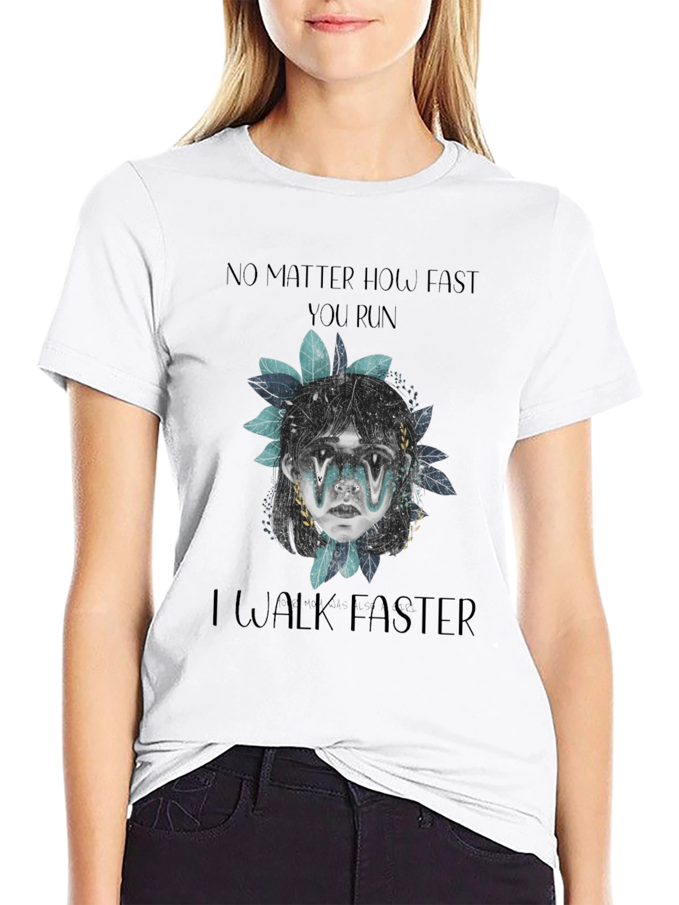 Black Humorous "I Walk Faster" Graphic Tee view 9