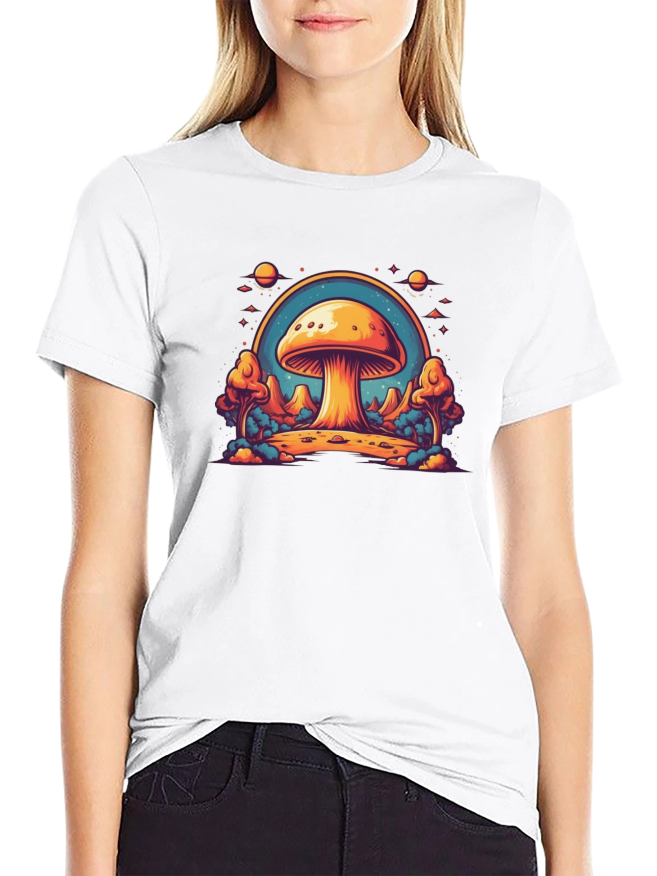 Black Psychedelic Mushroom T-Shirt - Trippy Space Design view 9