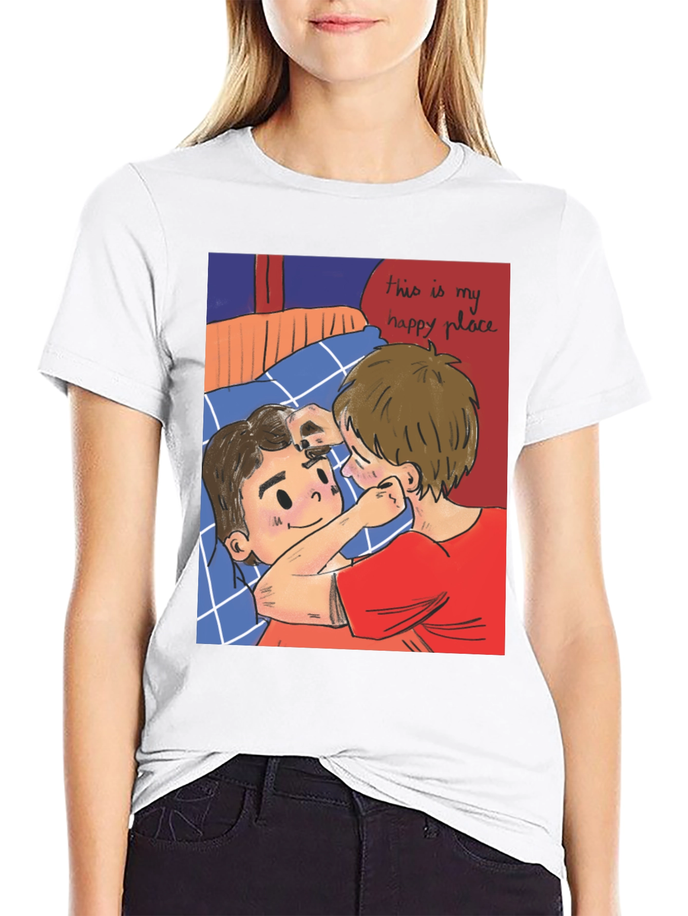 Black Romantic Cartoon Couple Graphic Tee view 9