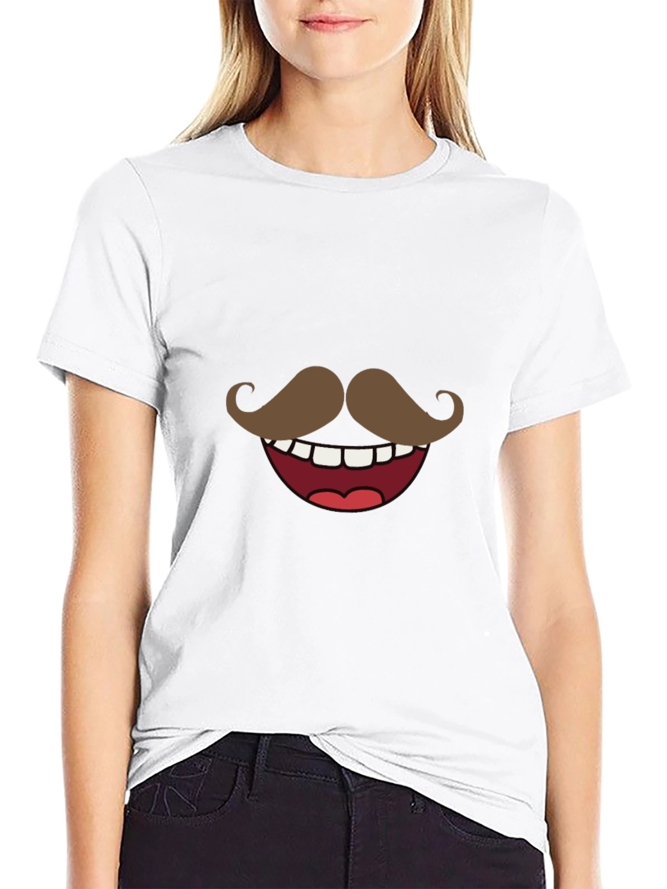 Black Funny Mustache Smile Graphic Tee - Black view 9