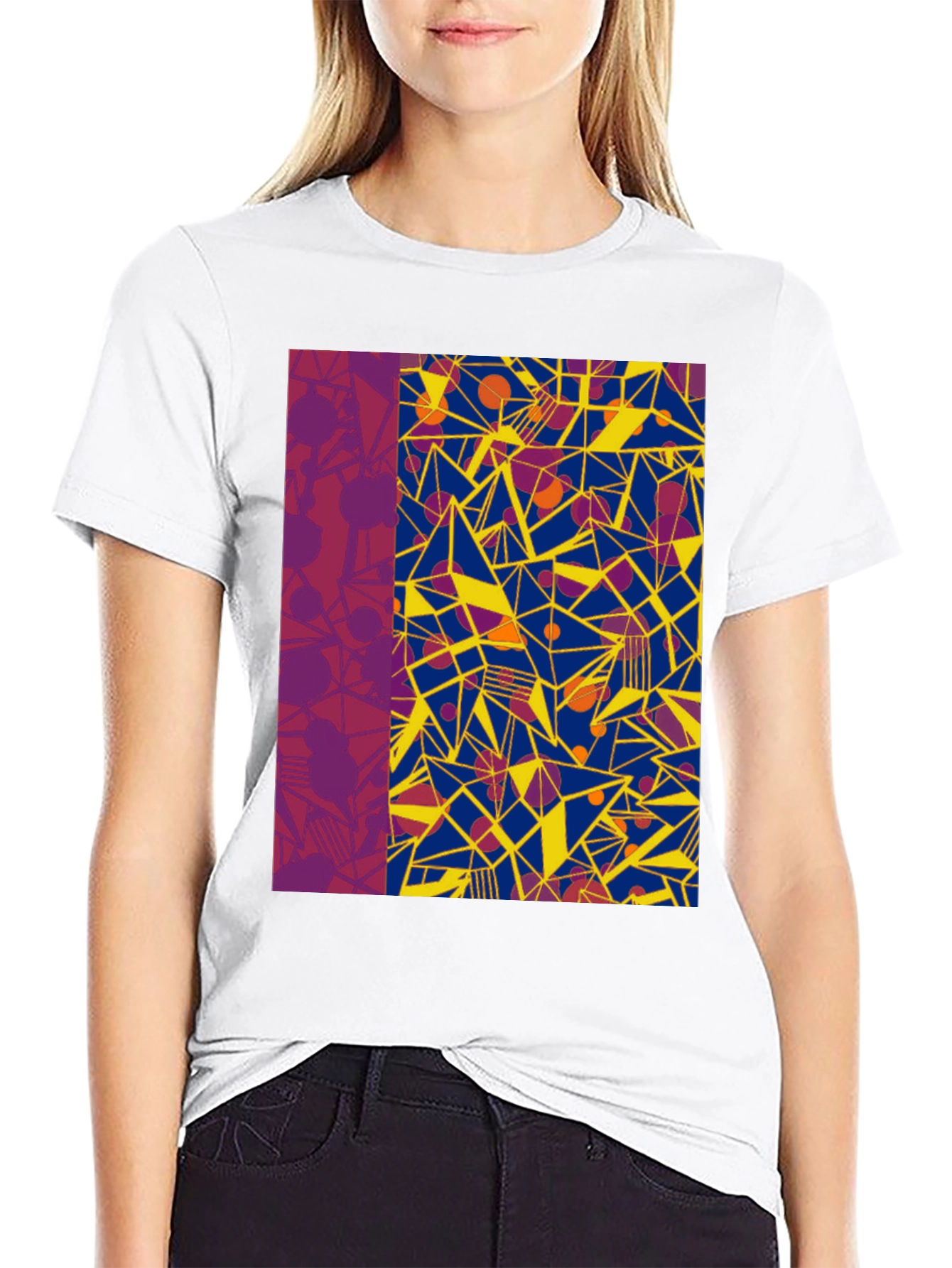 Black Abstract Geometric Print Black T-Shirt view 9