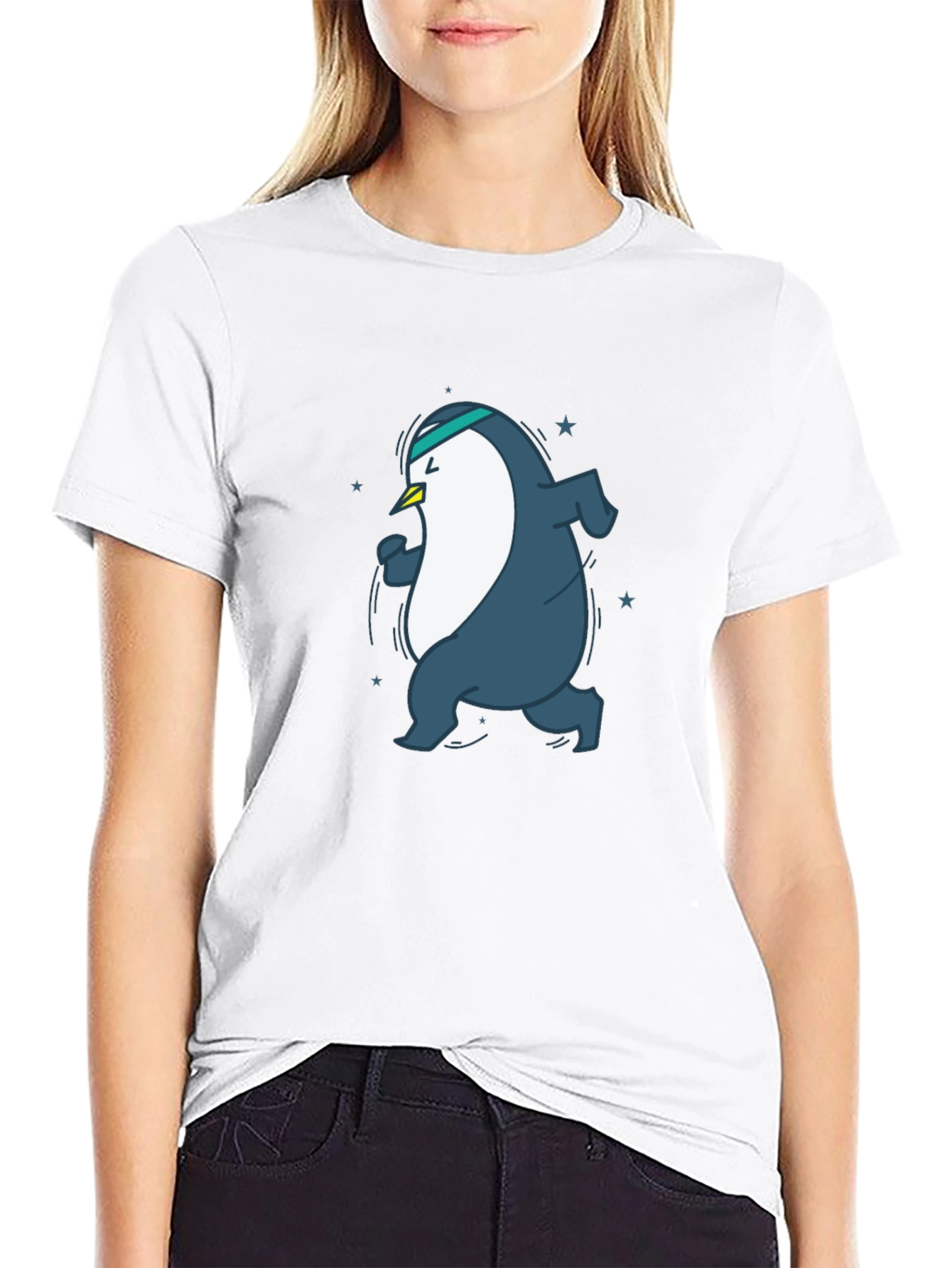 Black Running Penguin Graphic Tee - Black view 9