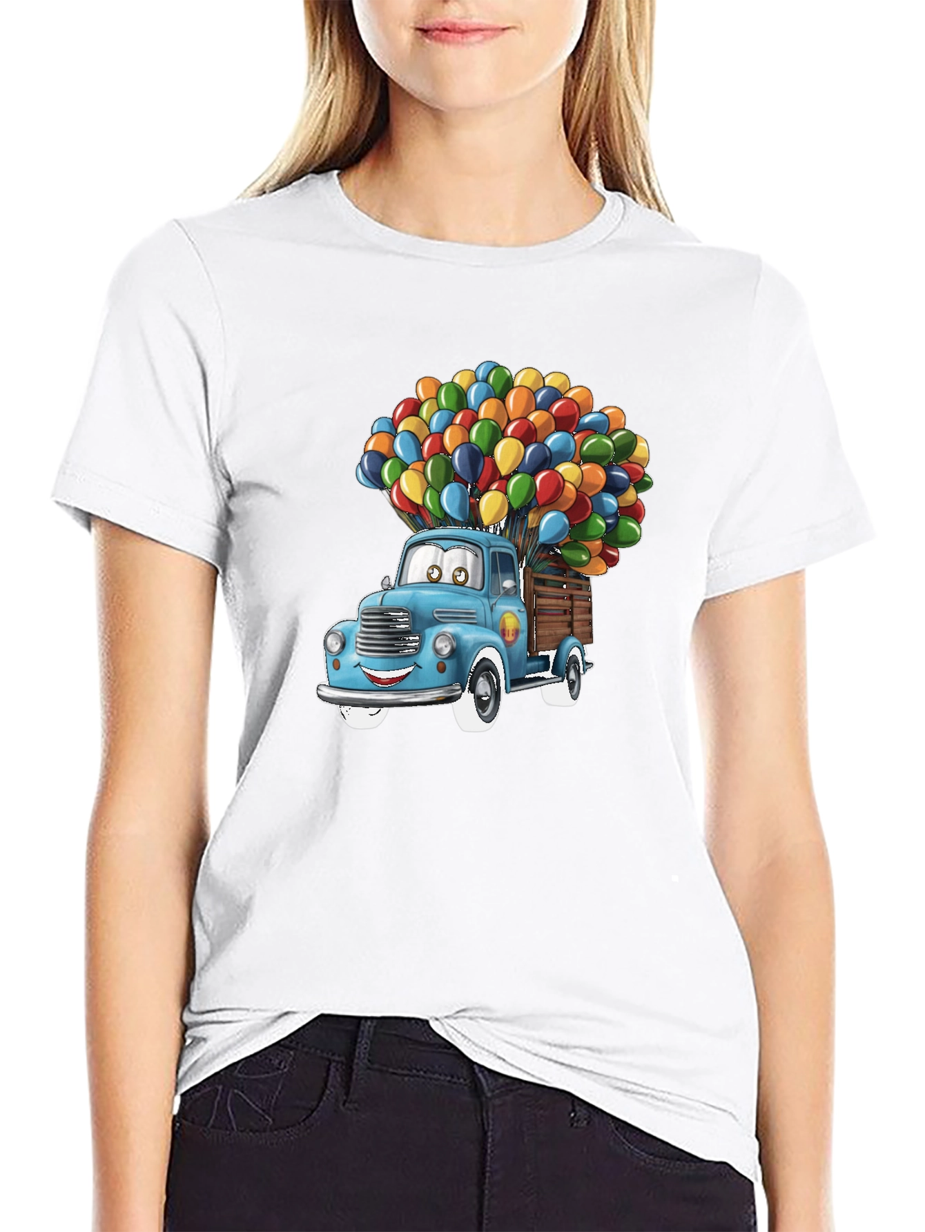 Black Cartoon Truck Balloon Graphic Tee view 9