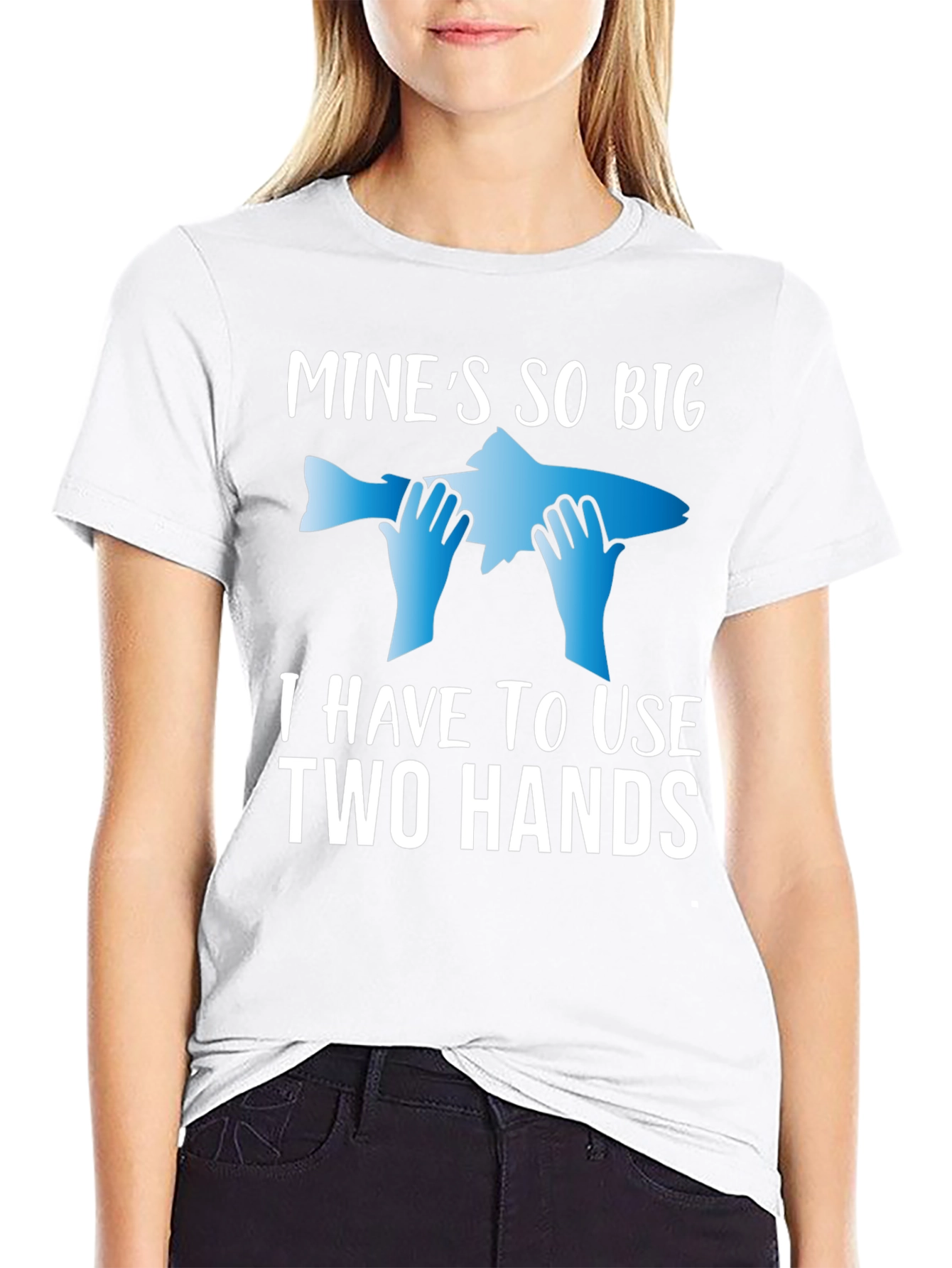 Black Funny Fishing T-Shirt: Mine's So Big - Two Hands! view 9