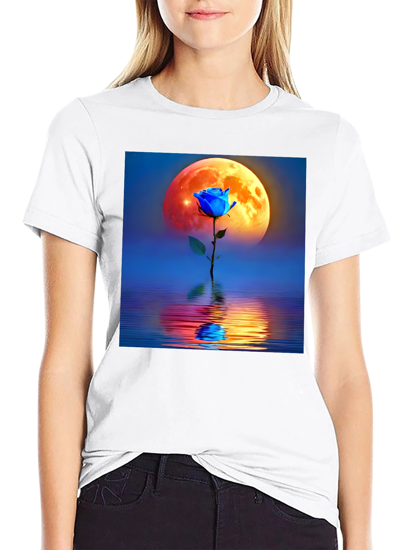 Black Blue Rose Moon Graphic Tee view 9