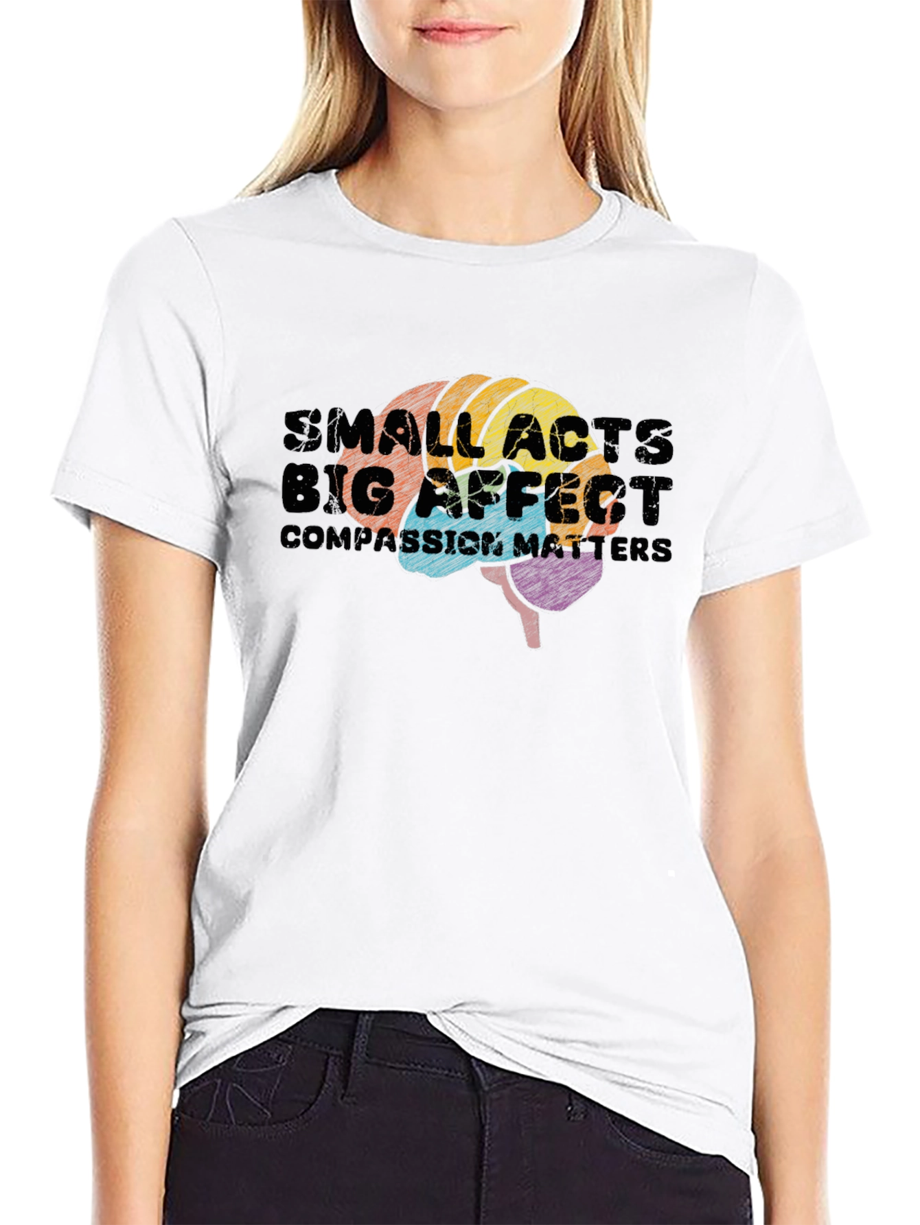 Black Small Acts, Big Affect Brain Graphic T-Shirt view 9