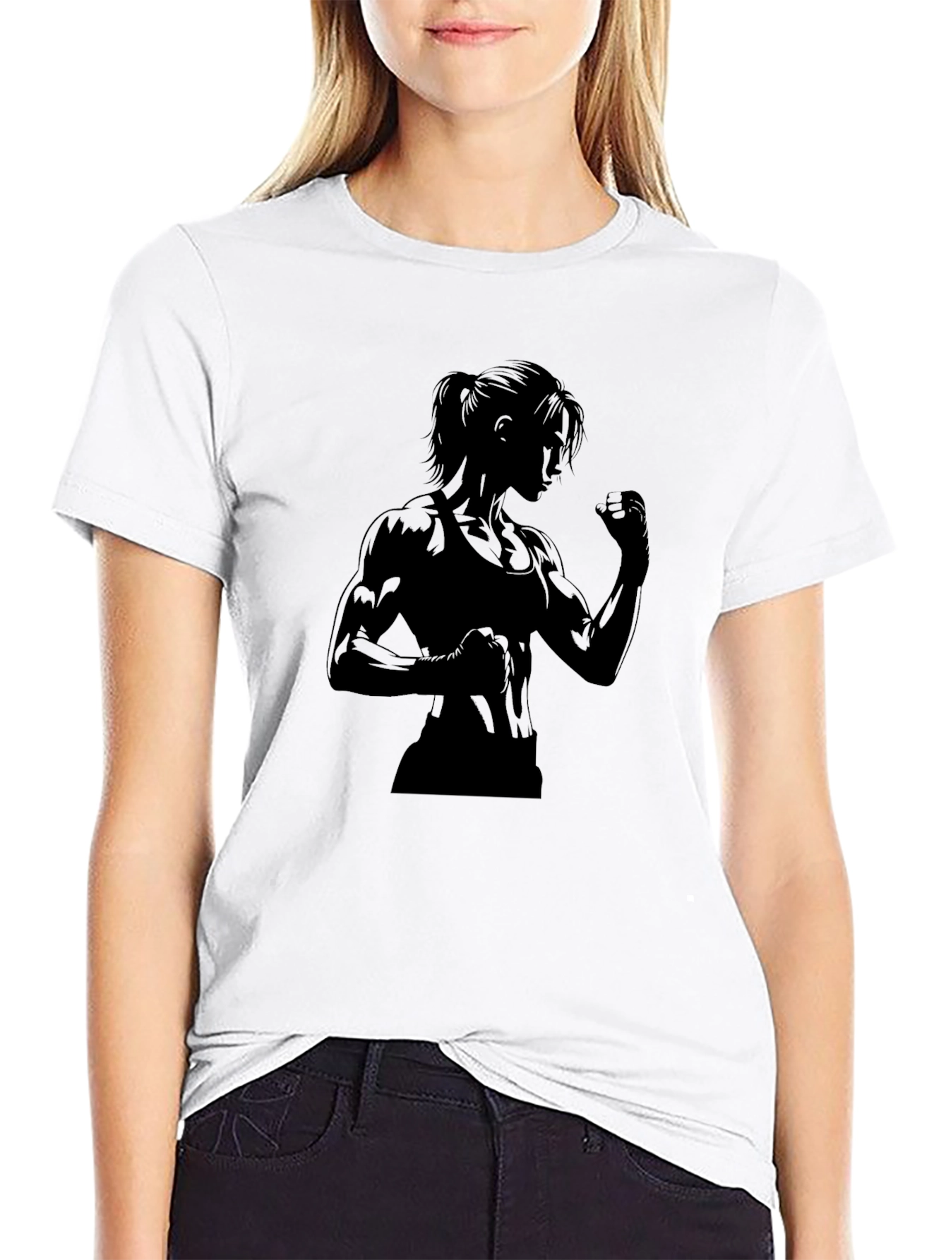 Black Black Graphic Tee: Strong Woman Silhouette view 9