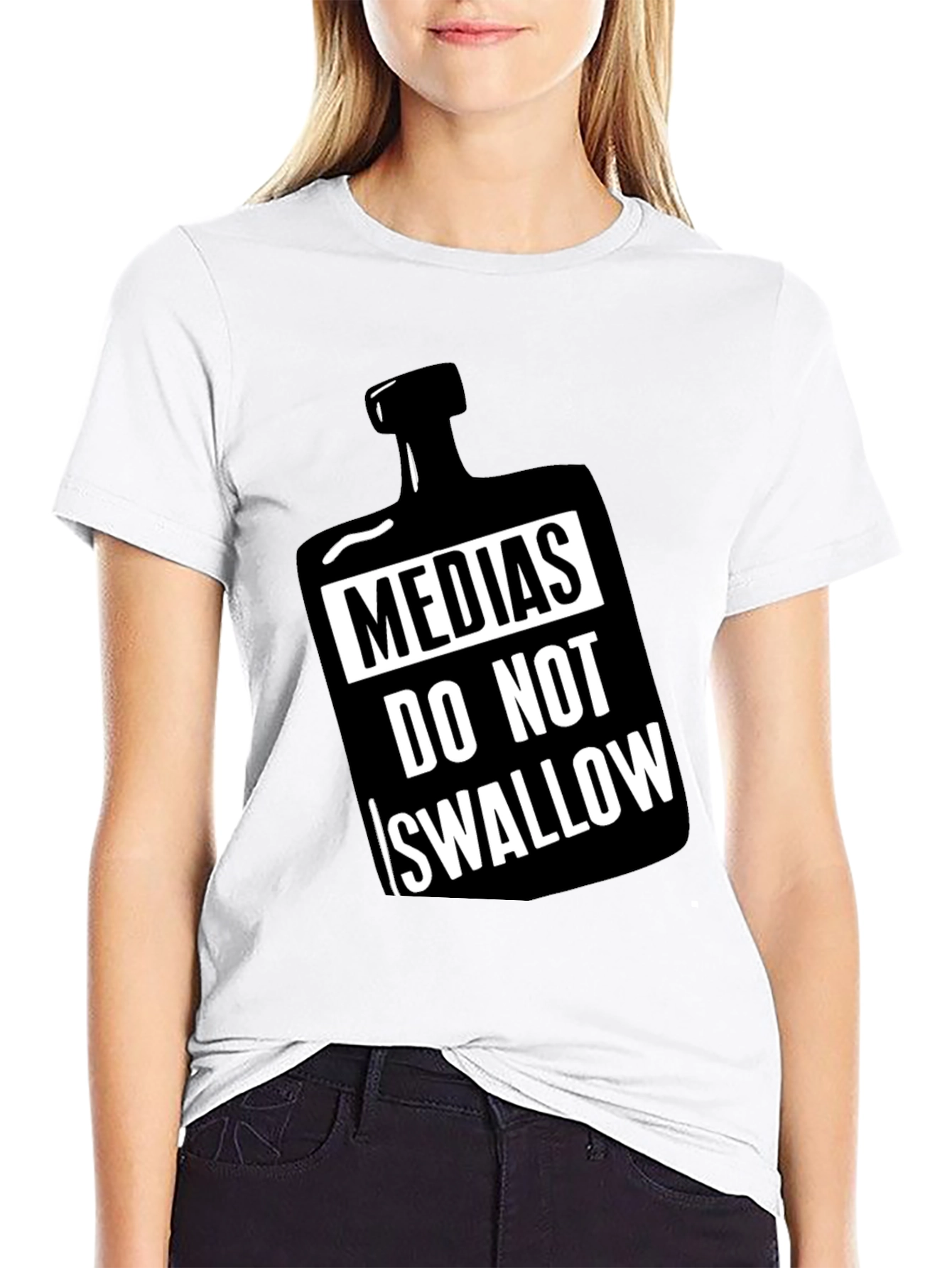 Black Medias Do Not Swallow Graphic Black T-Shirt view 9