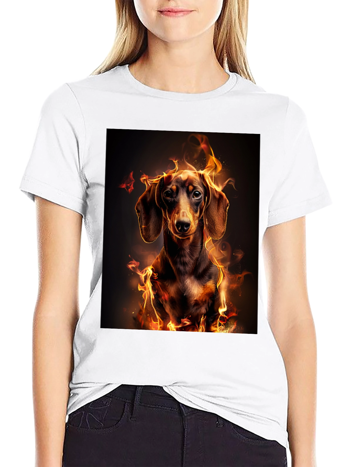 Black Fiery Dachshund Graphic Tee - Men's Black T-Shirt view 9