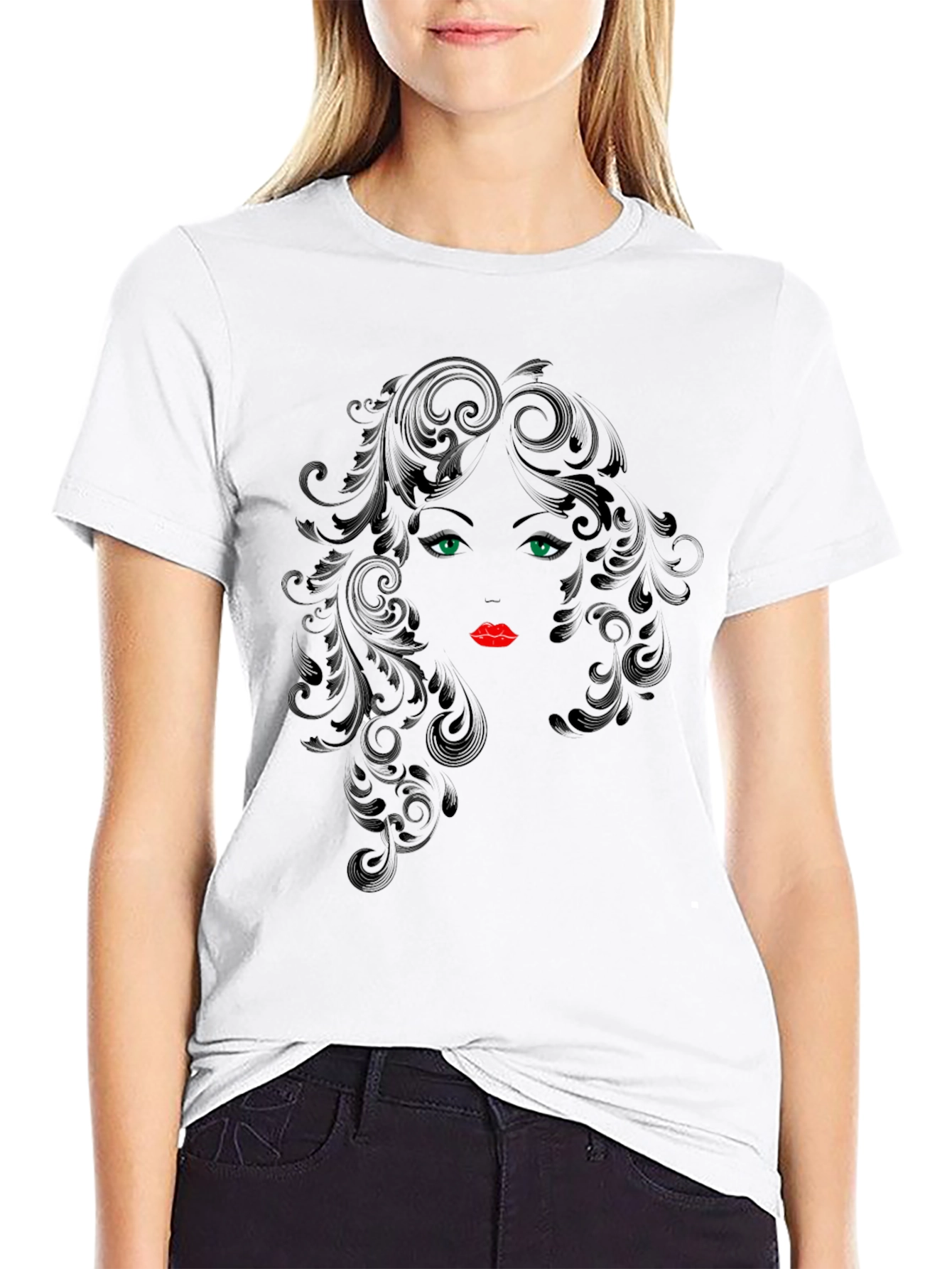 Black Elegant Woman Face Graphic Black T-Shirt view 9