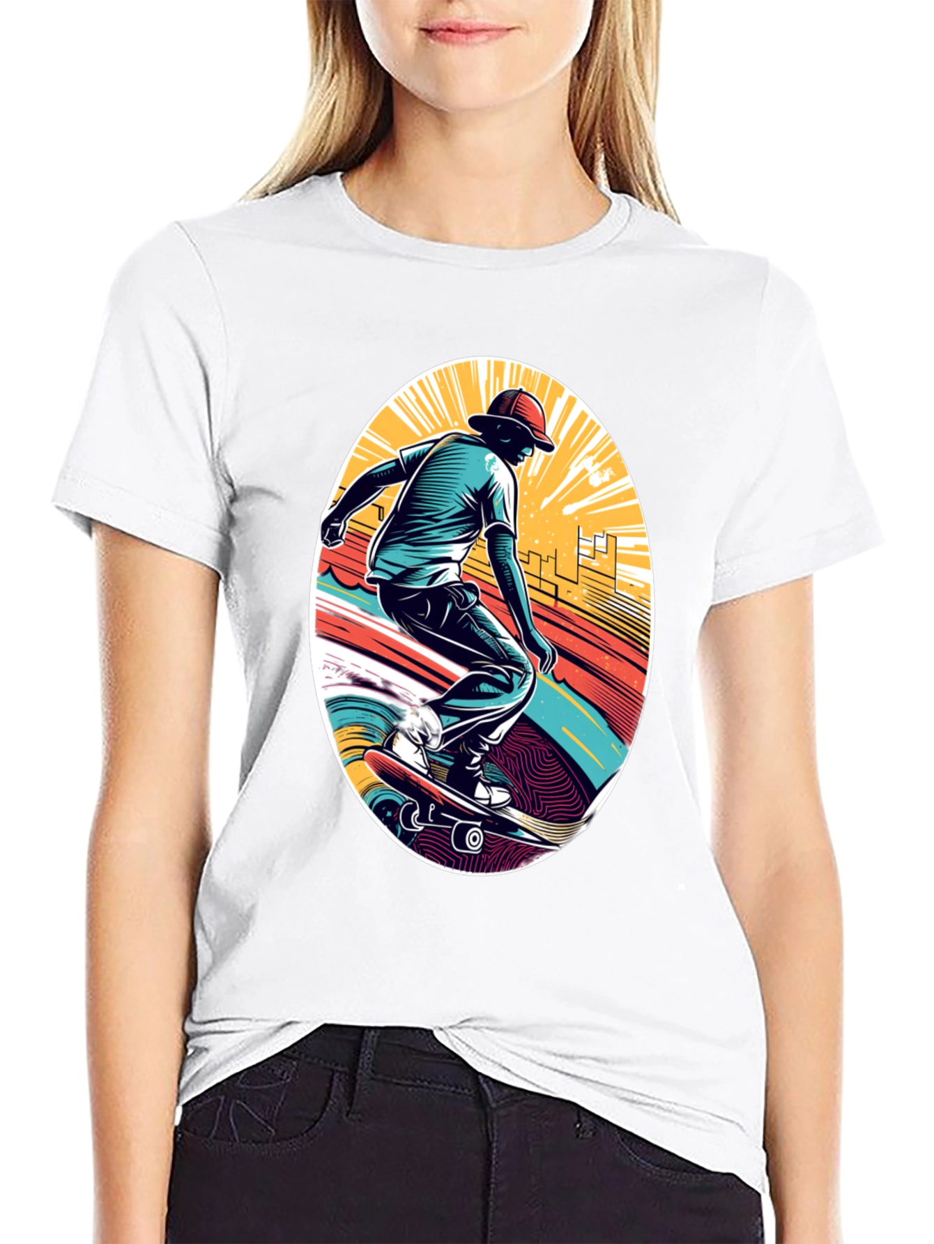 Black Skateboarder Graphic Black T-Shirt view 9