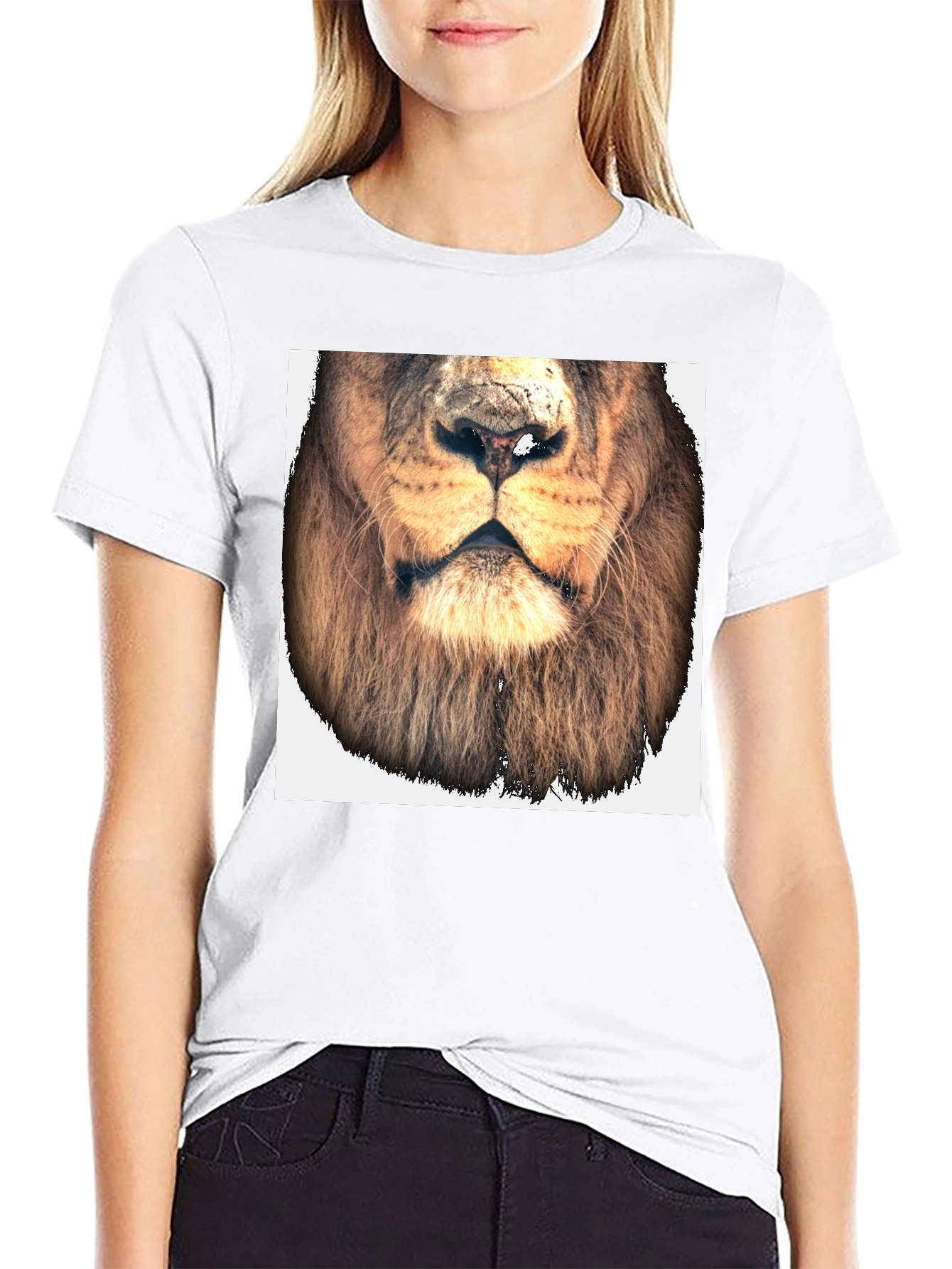 Black Lion Face Graphic Tee - Black Cotton T-Shirt view 9