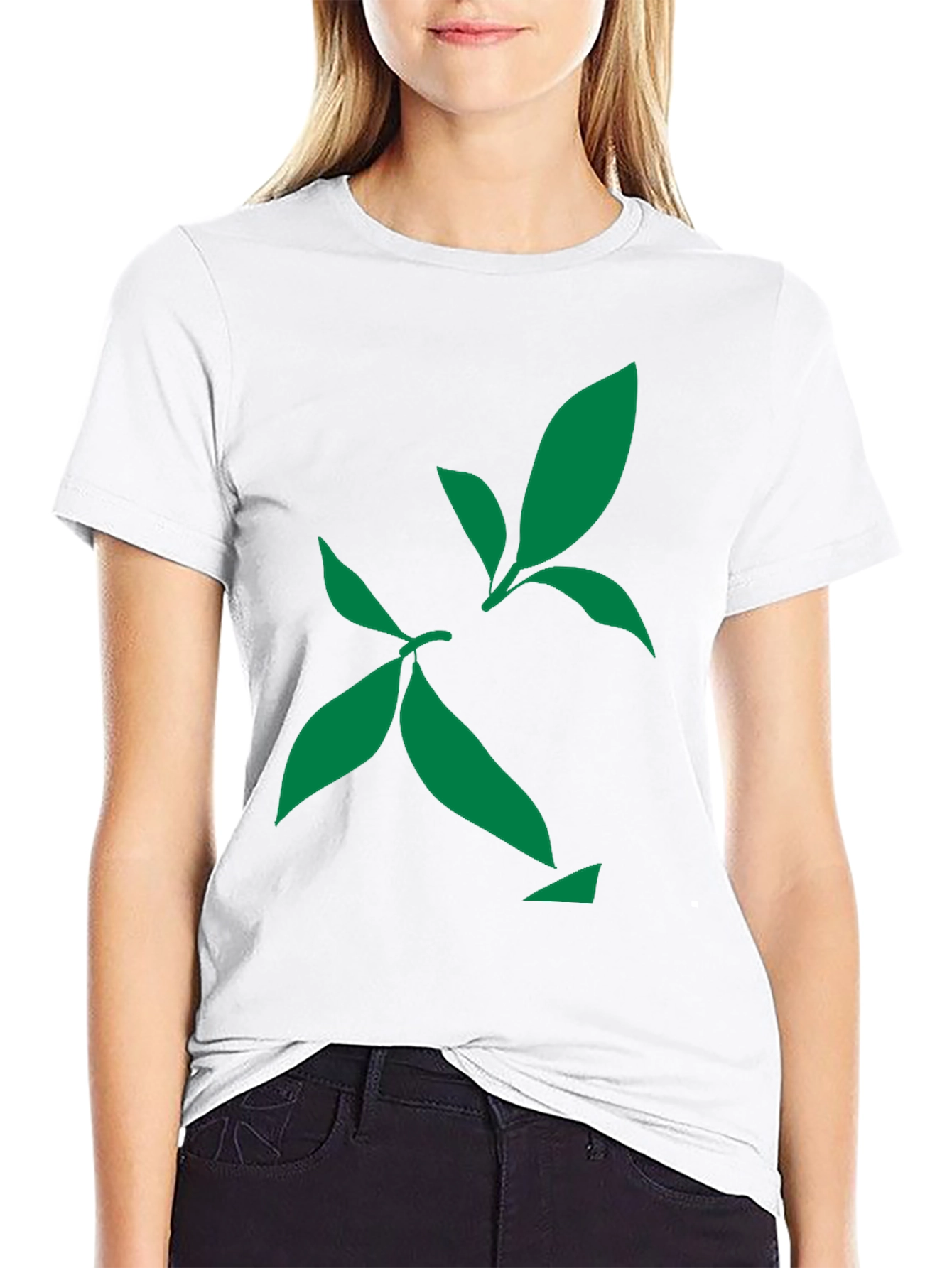 Black Green Leaf Design Black T-Shirt view 9