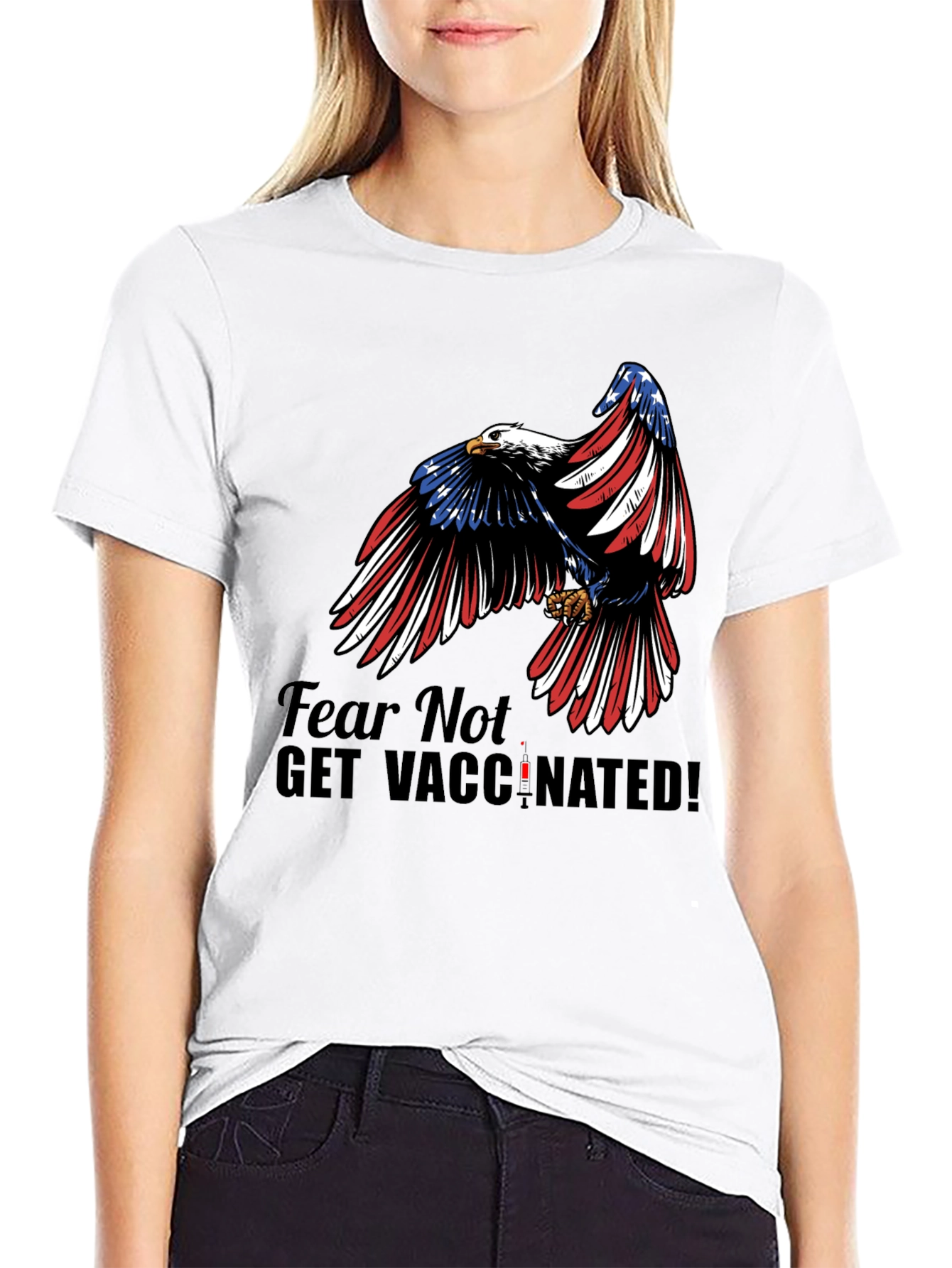 Black Fear Not Get Vaccinated Eagle Patriotic T-Shirt view 9