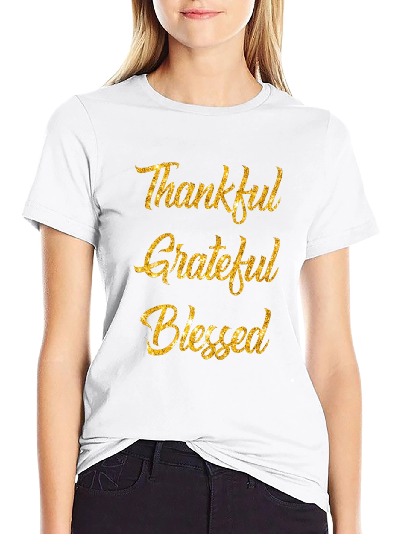 Black Thankful Grateful Blessed Black T-Shirt view 9