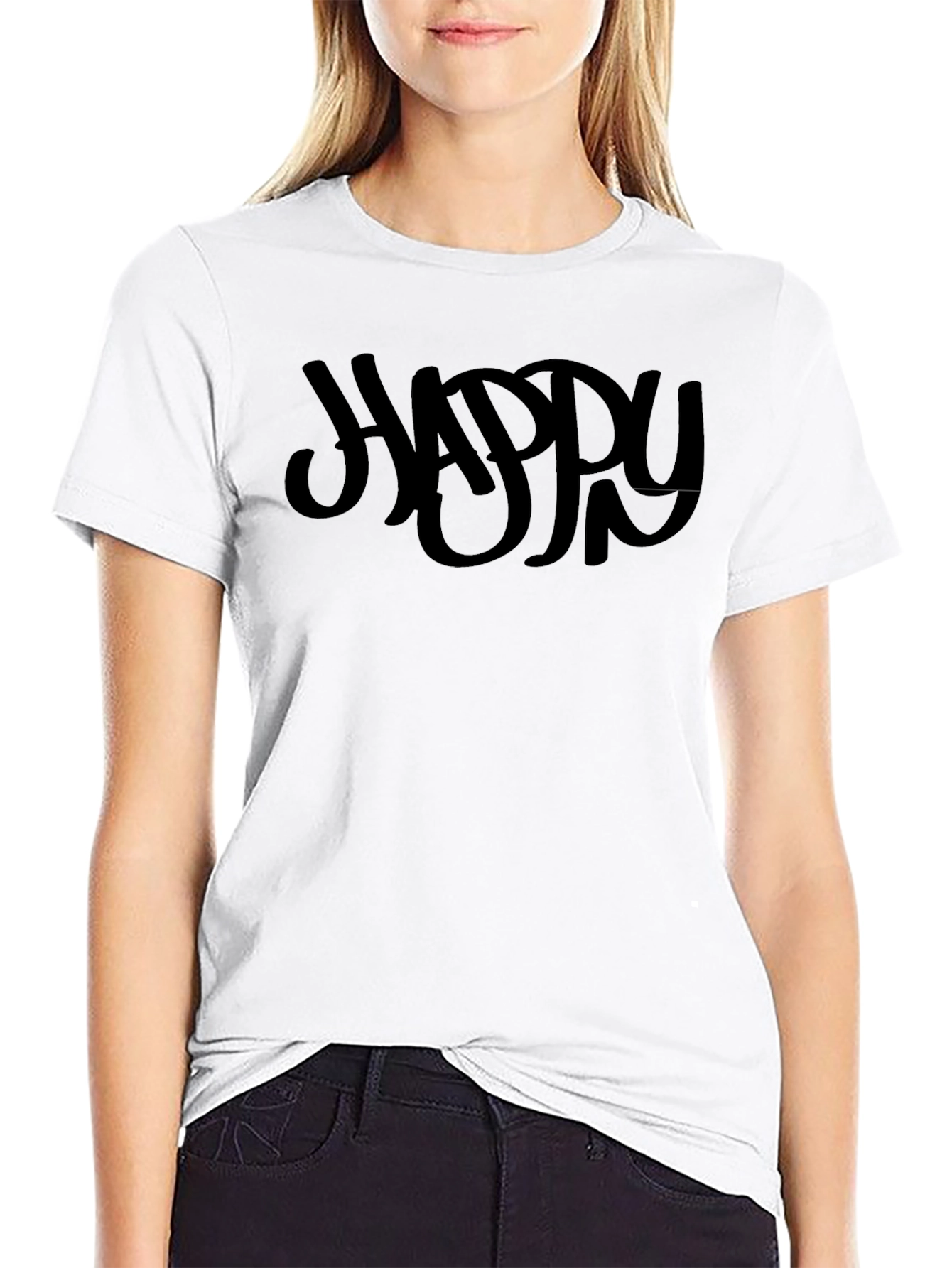 Black Men's Black Graphic "Happy" Crew Neck T-Shirt view 9