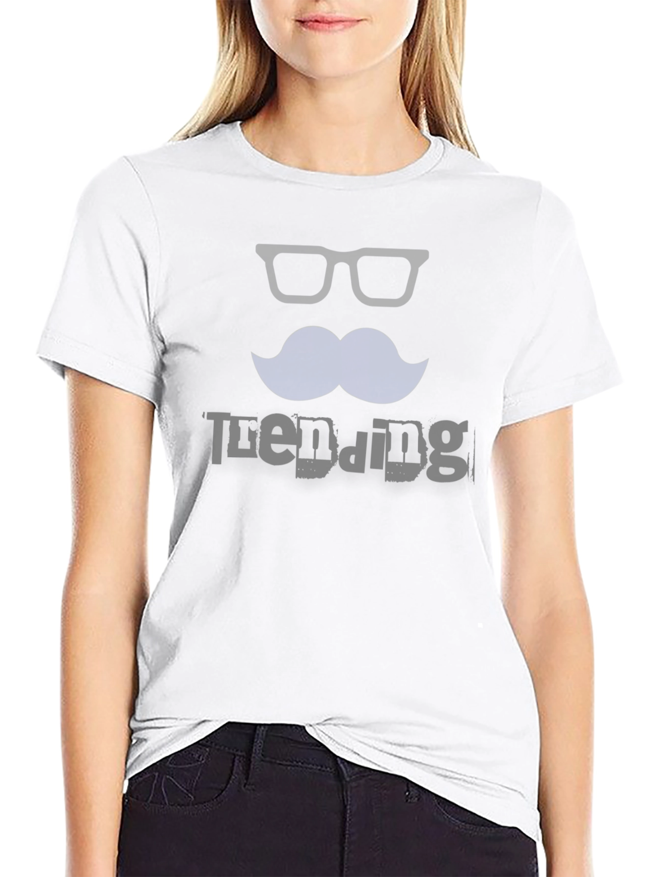 Black Trendy Mustache & Glasses Graphic Black T-Shirt view 9