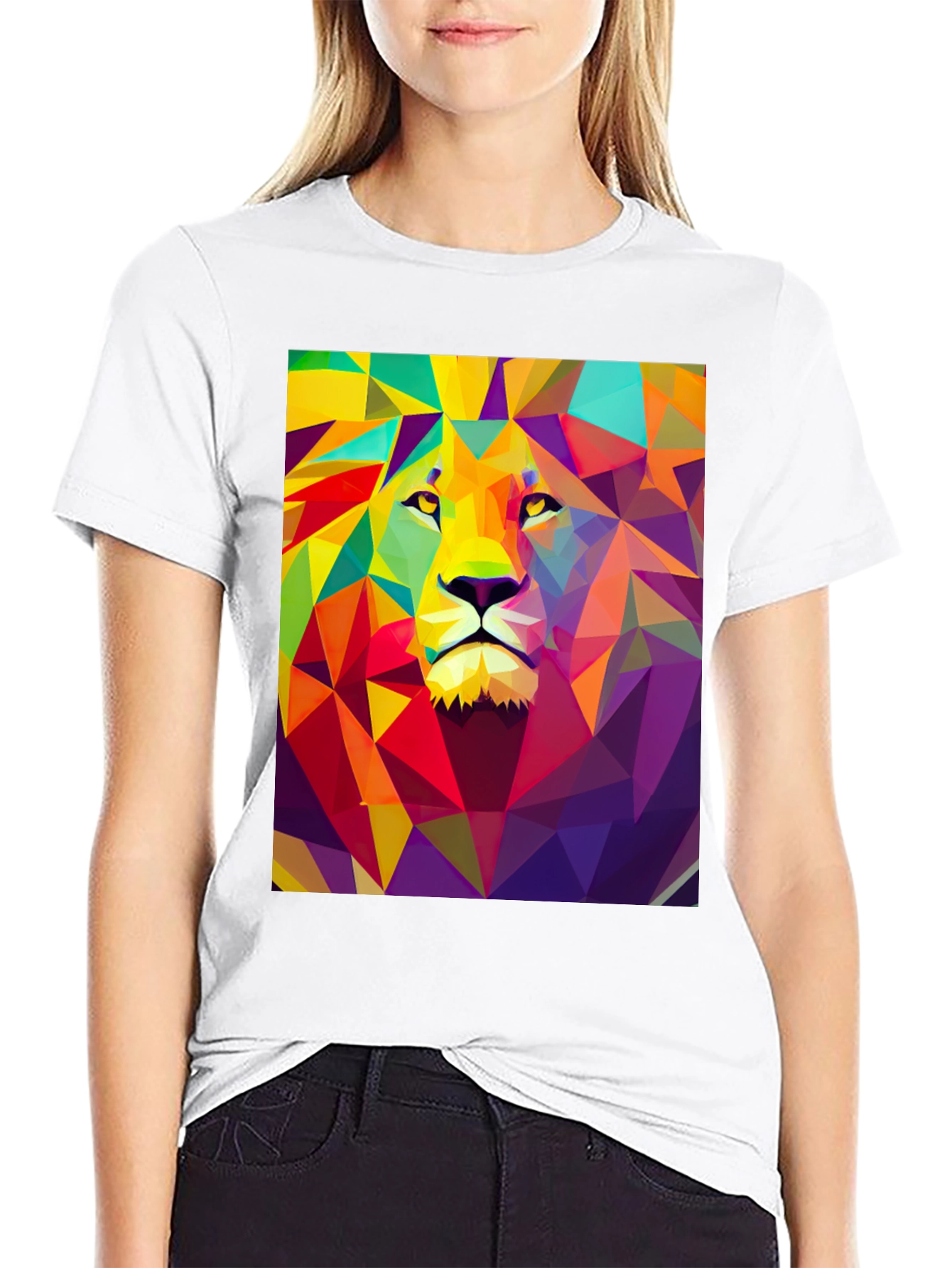 Black Geometric Lion Graphic Tee - Black Cotton Comfort view 9