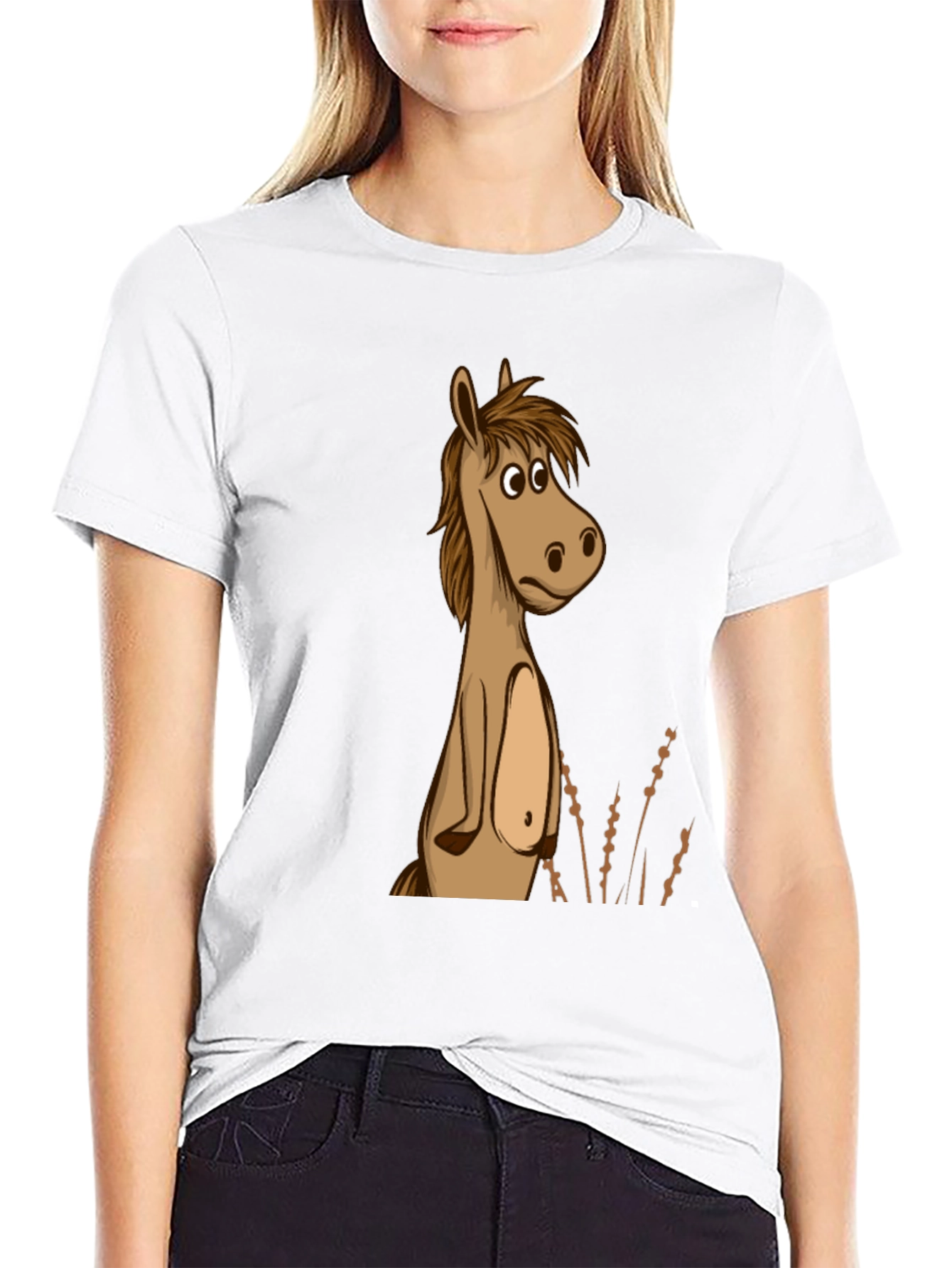 Black Funny Horse Cartoon Graphic Black T-Shirt view 9