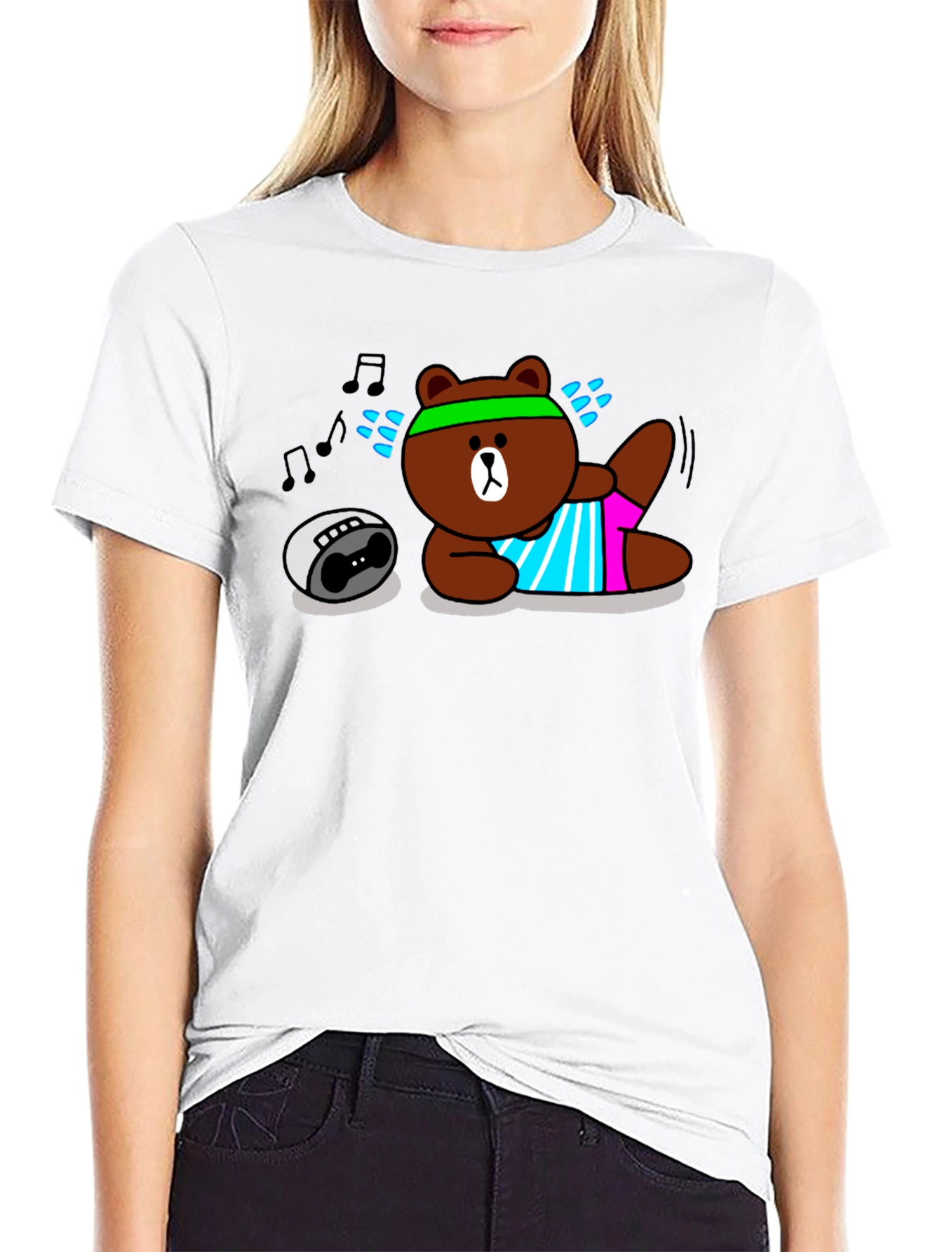 Black Workout Bear Graphic T-Shirt - Black Cotton view 9