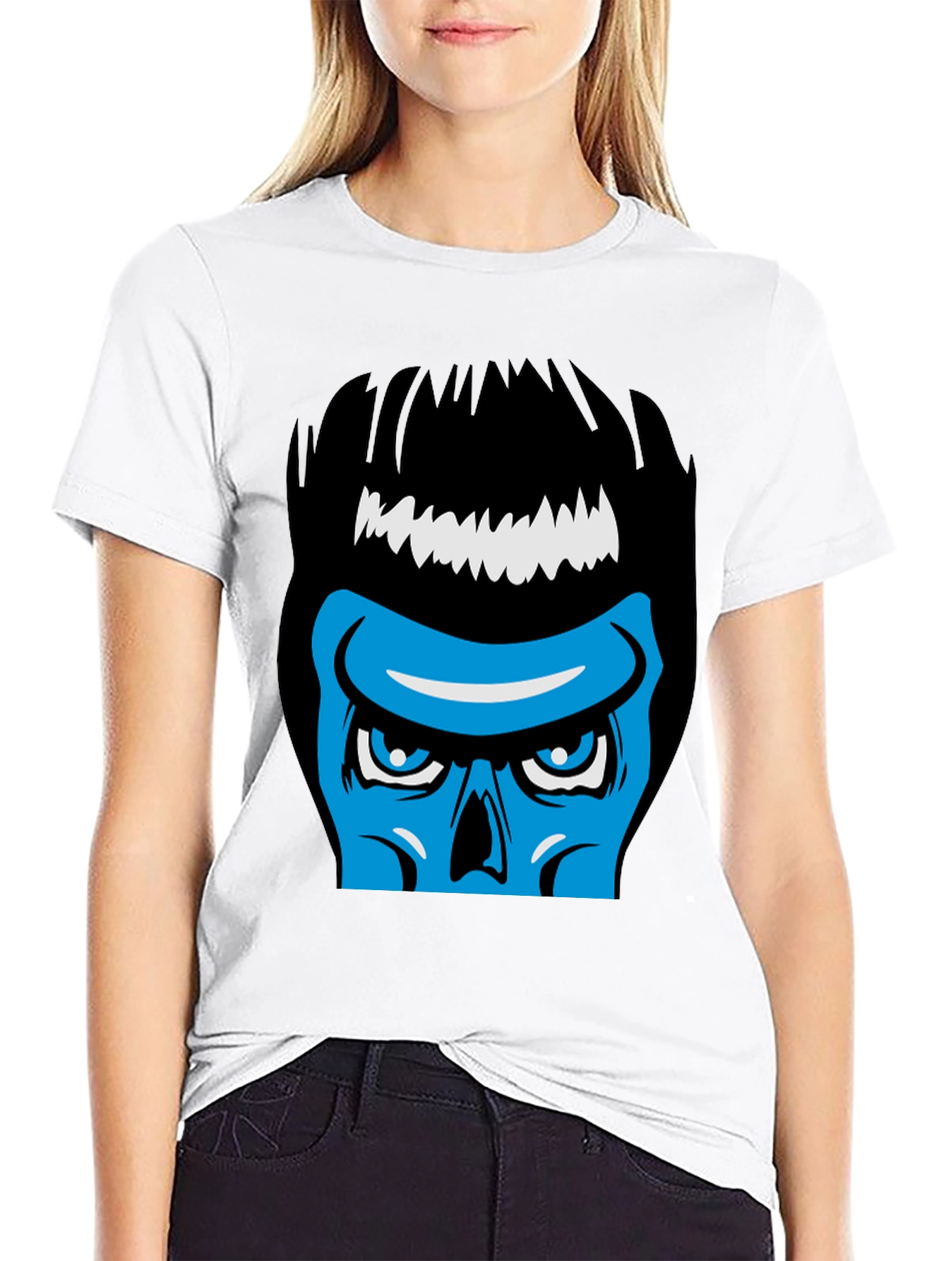 Black Blue Skull Graphic Black T-Shirt - Cool & Edgy Design view 9