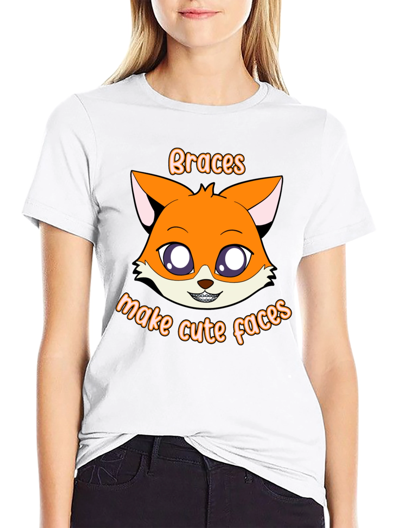 Black Cute Fox Braces T-Shirt - Make Cute Faces! view 9