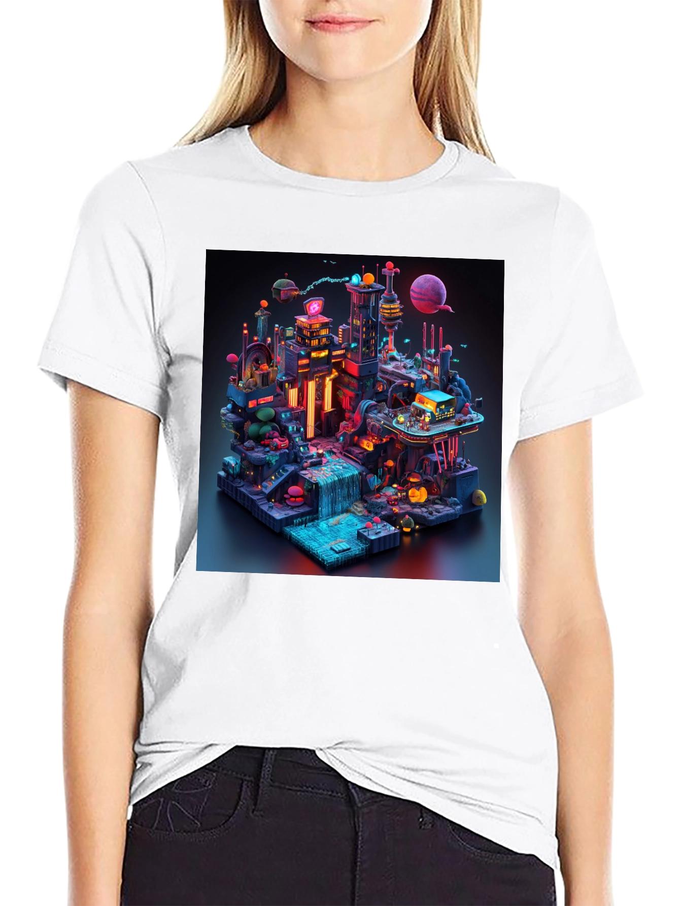 Black Futuristic Cityscape Graphic Tee view 9