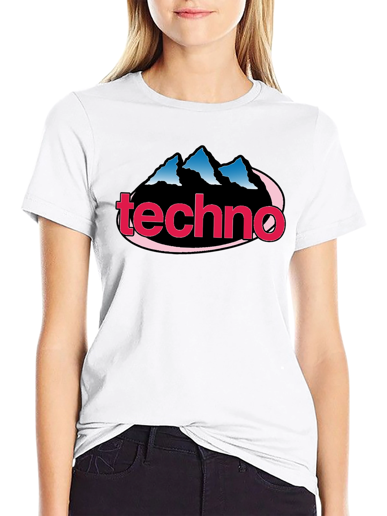 Black Techno Music Graphic Tee - Classic Style, Mountain Logo view 9
