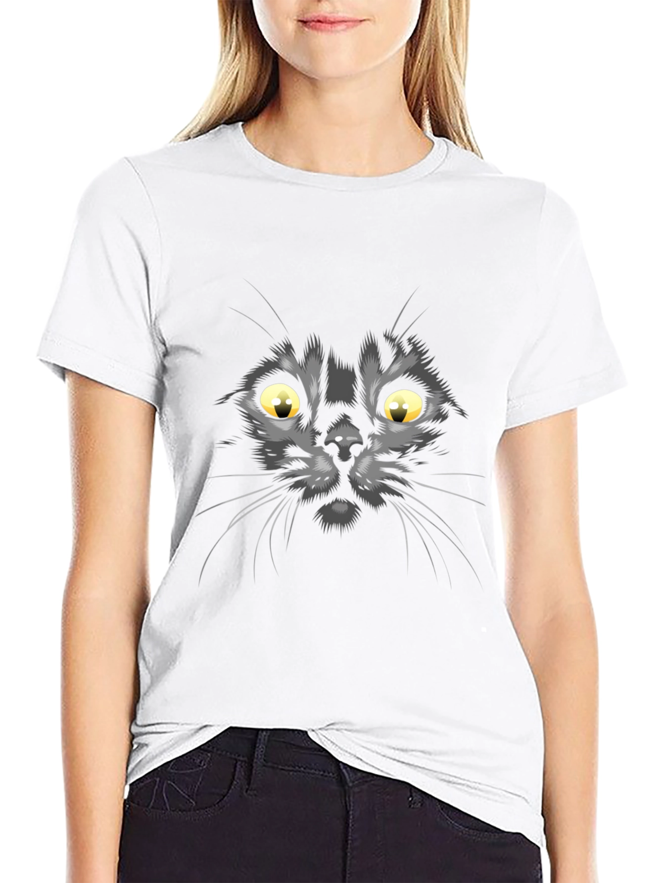 Black Black Cat Face Graphic T-Shirt view 9