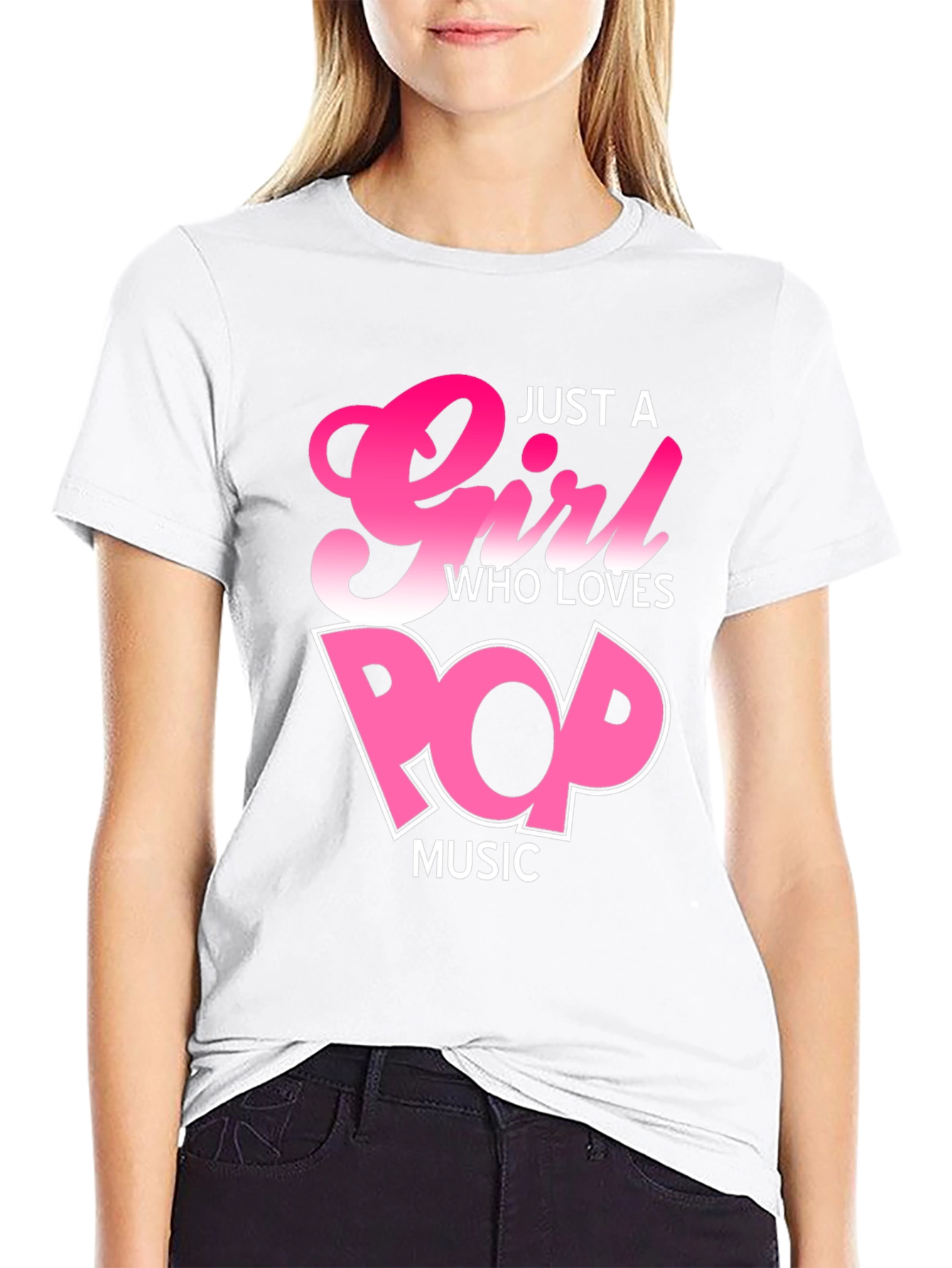 Black Just a Girl Who Loves Pop Music T-Shirt view 9