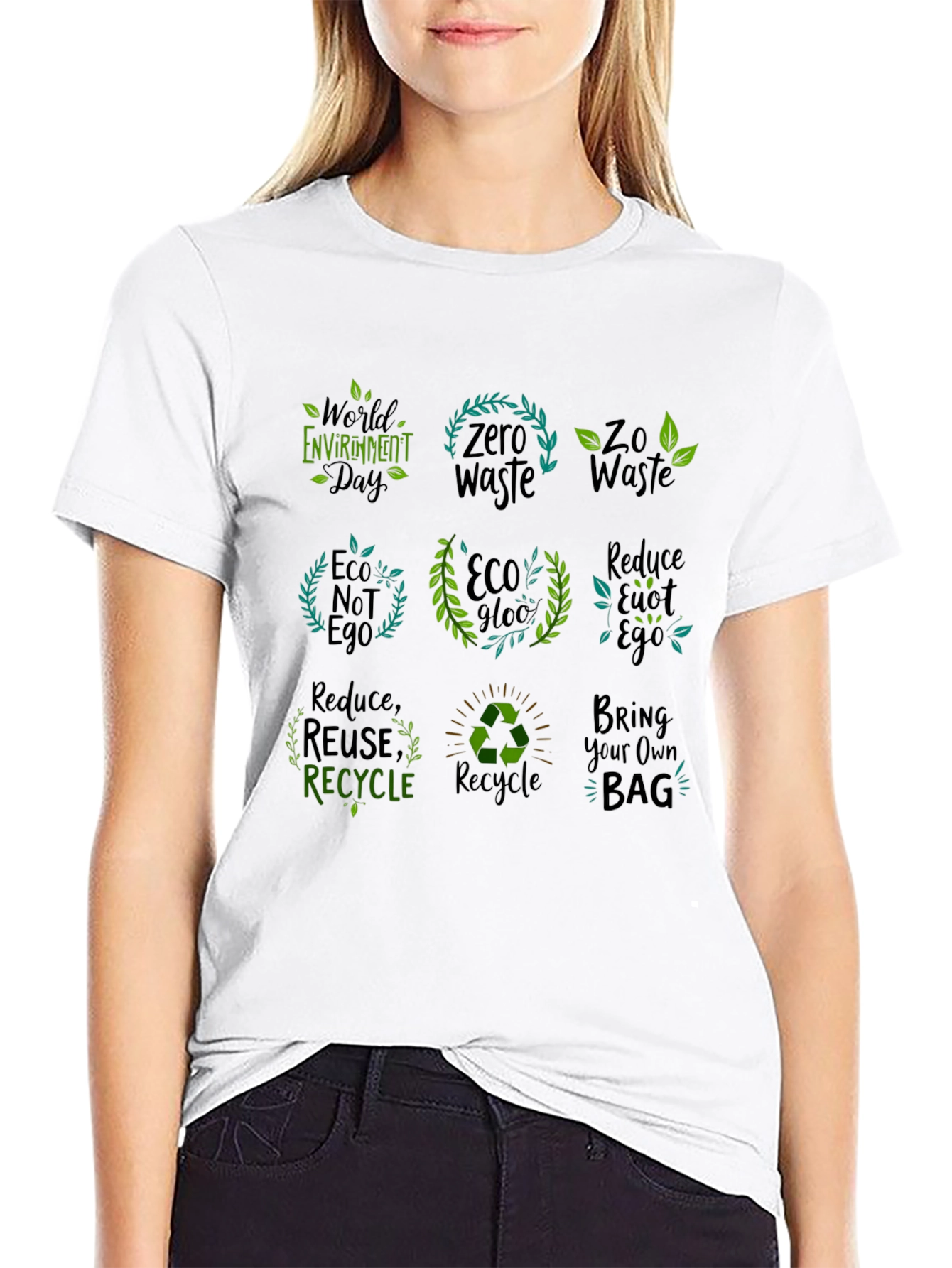 Black Eco-Friendly Graphic T-Shirt - Zero Waste & Recycling Design view 9