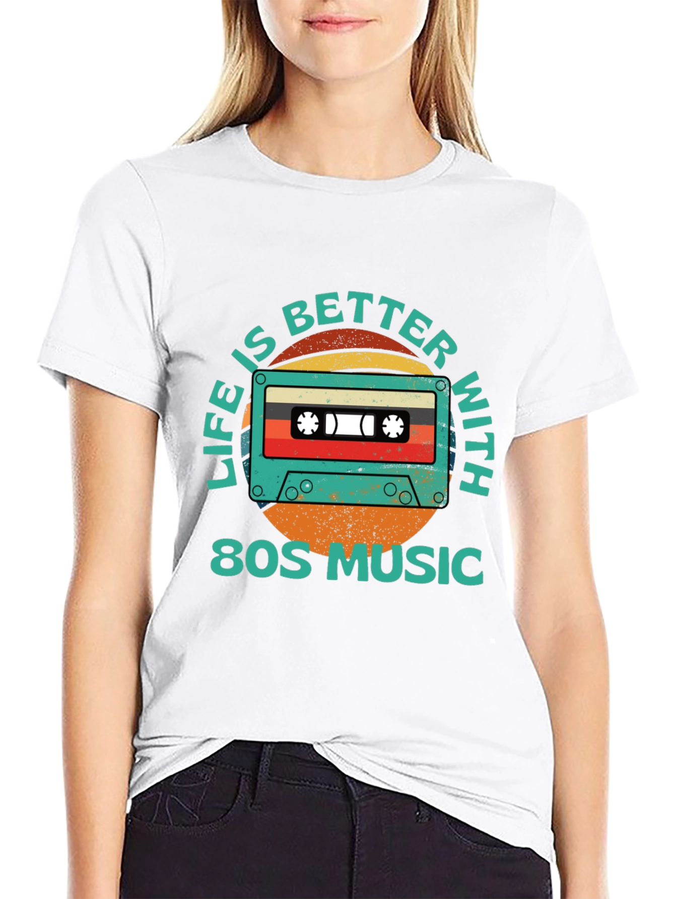 Black Retro 80s Music Cassette Graphic T-Shirt view 9