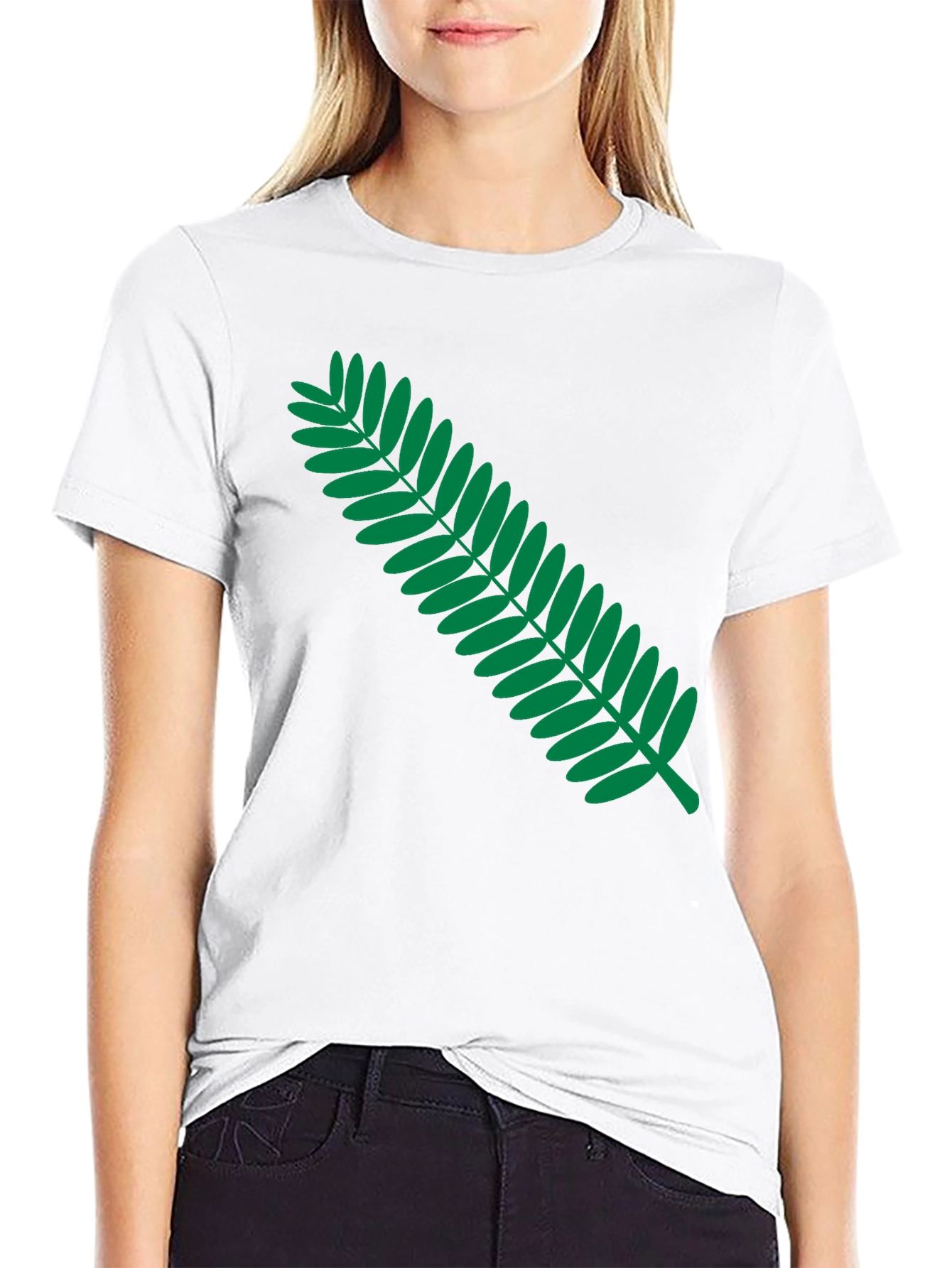 Black Black T-Shirt with Green Fern Graphic Print view 9