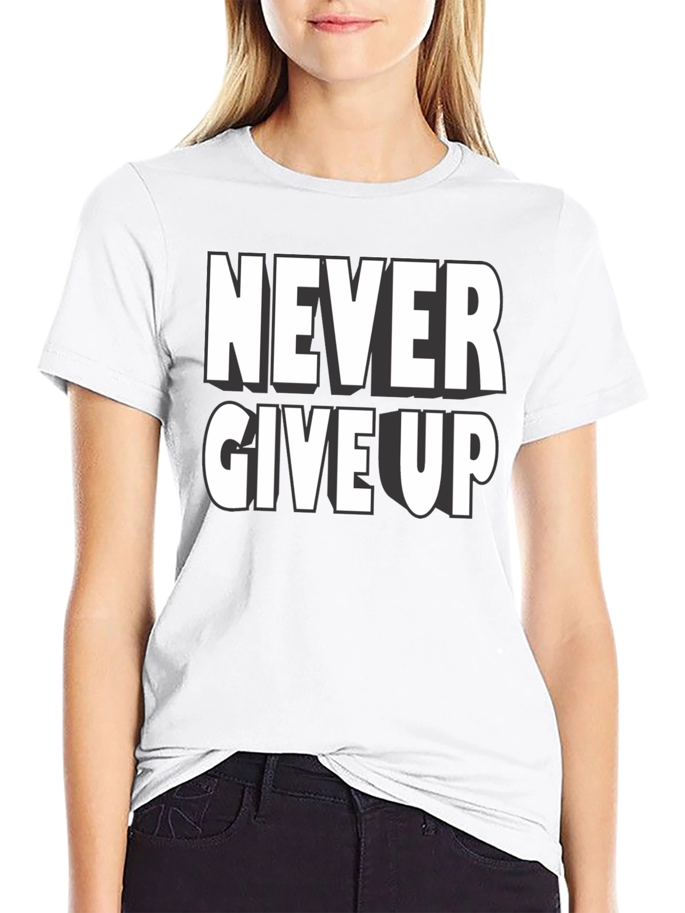 Black Never Give Up Graphic T-Shirt view 9