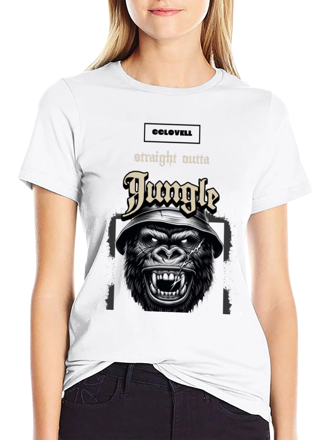 Black Straight Outta Jungle Gorilla Graphic Tee - Black view 9