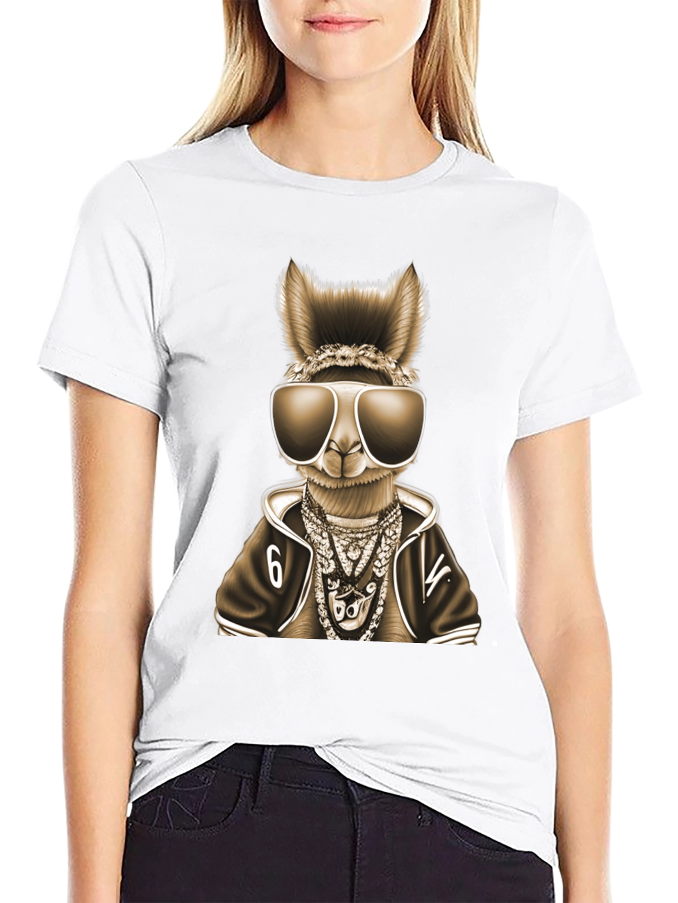 Black Cool Llama Graphic Tee view 9