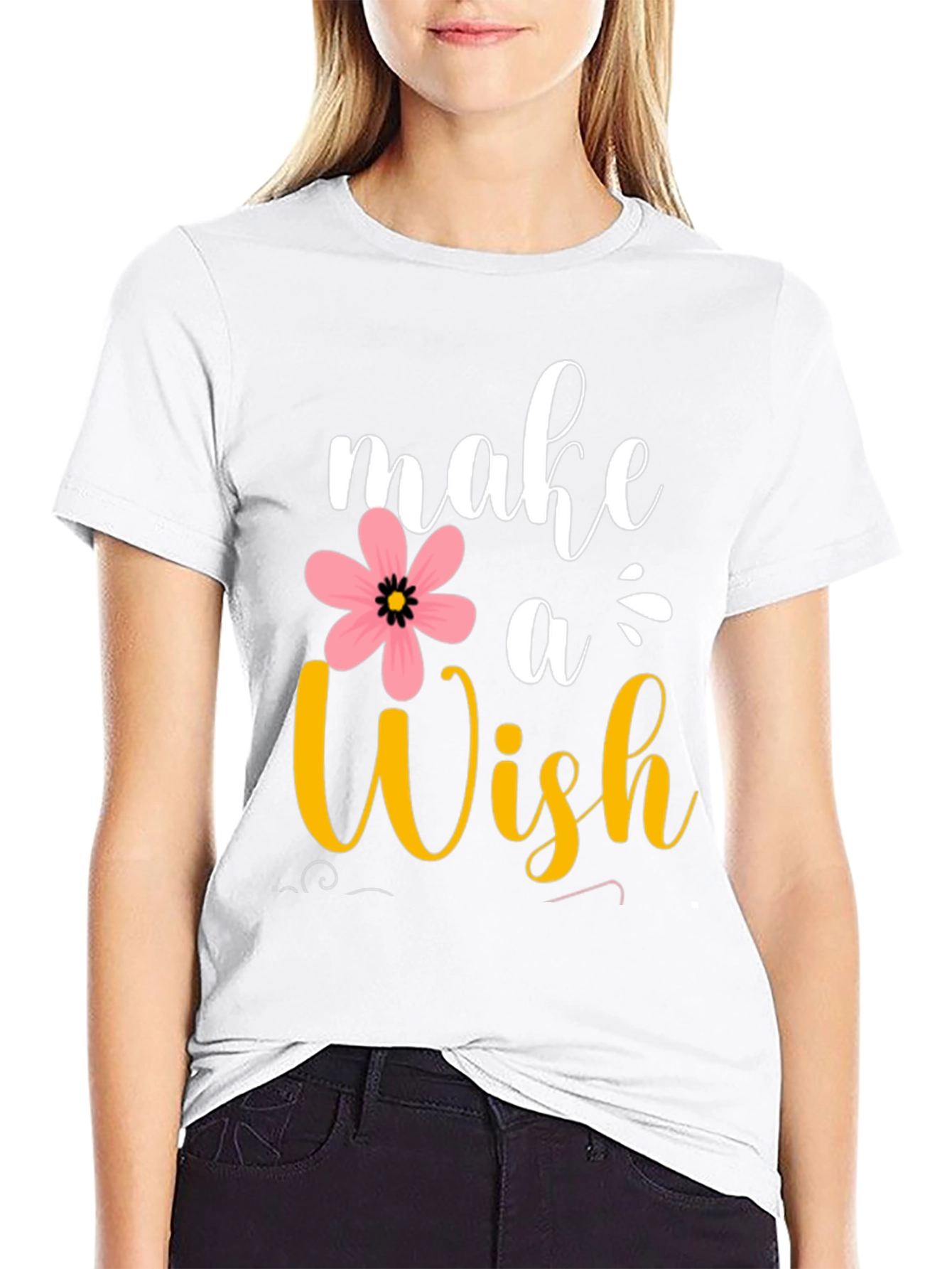Black Make a Wish T-Shirt - Floral Design view 9