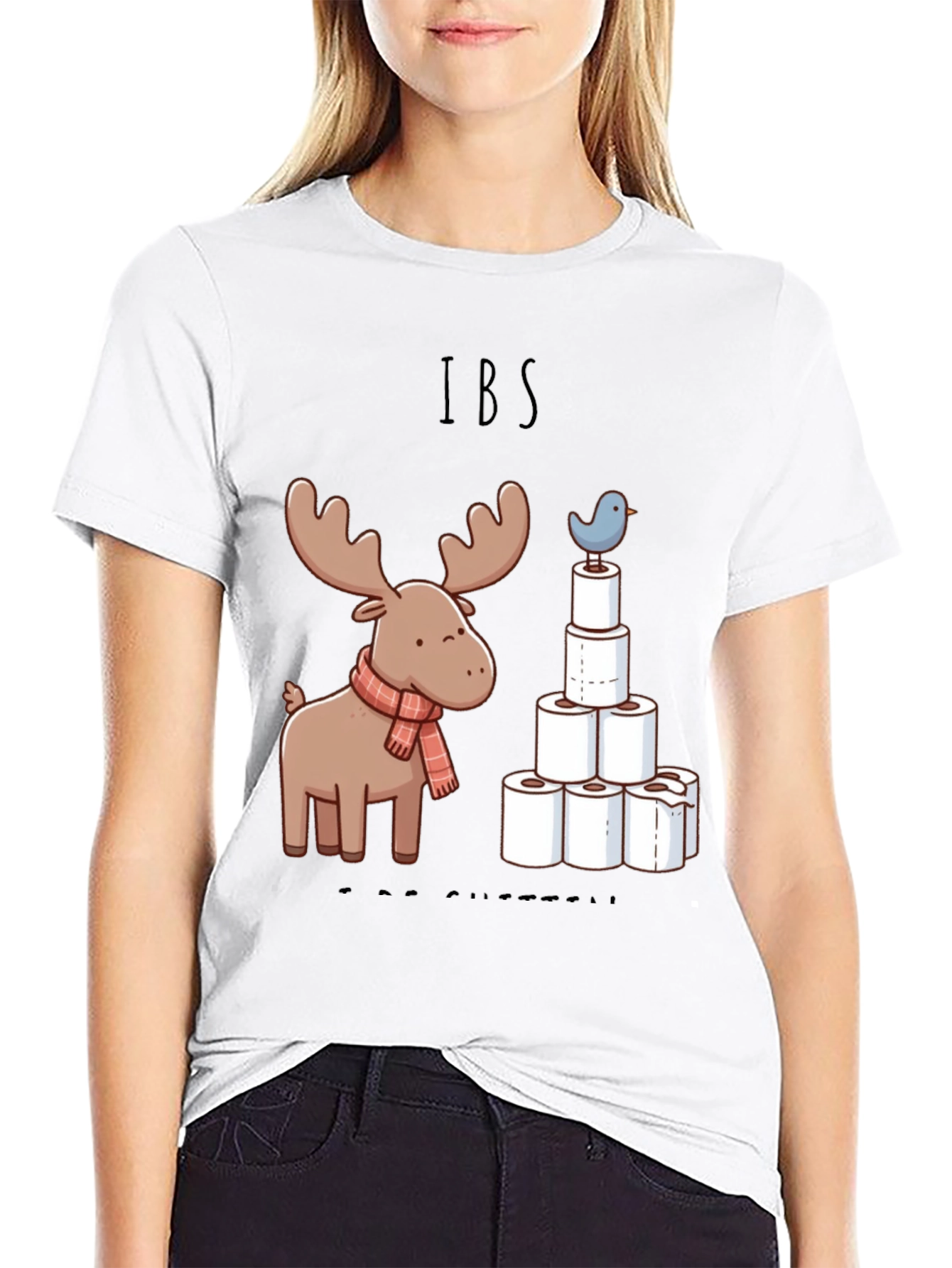 Black IBS Humor Tee - Moose and TP Tower Graphic T-Shirt view 9