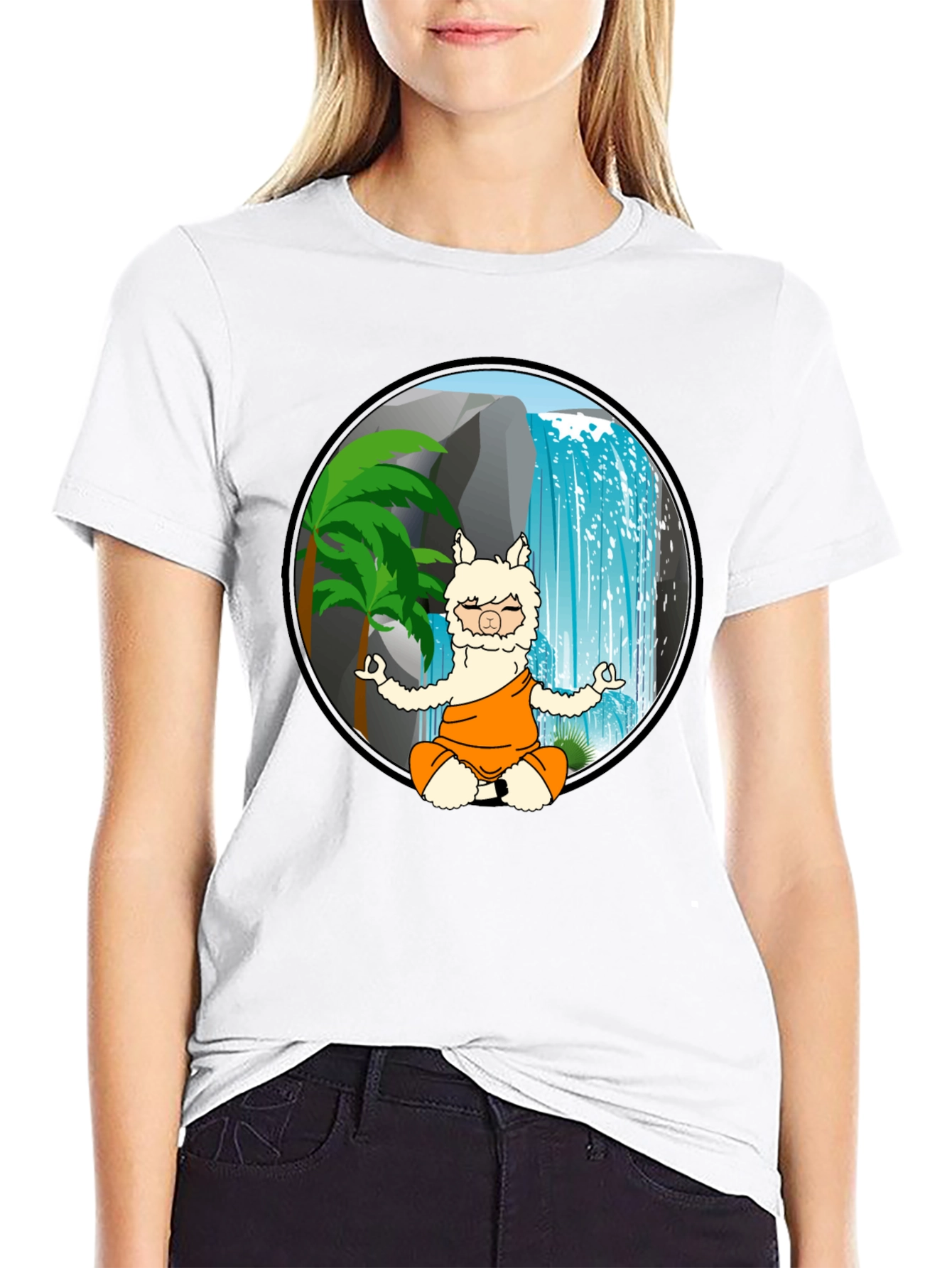 Black Zen Llama T-Shirt - Meditating Alpaca Design view 9