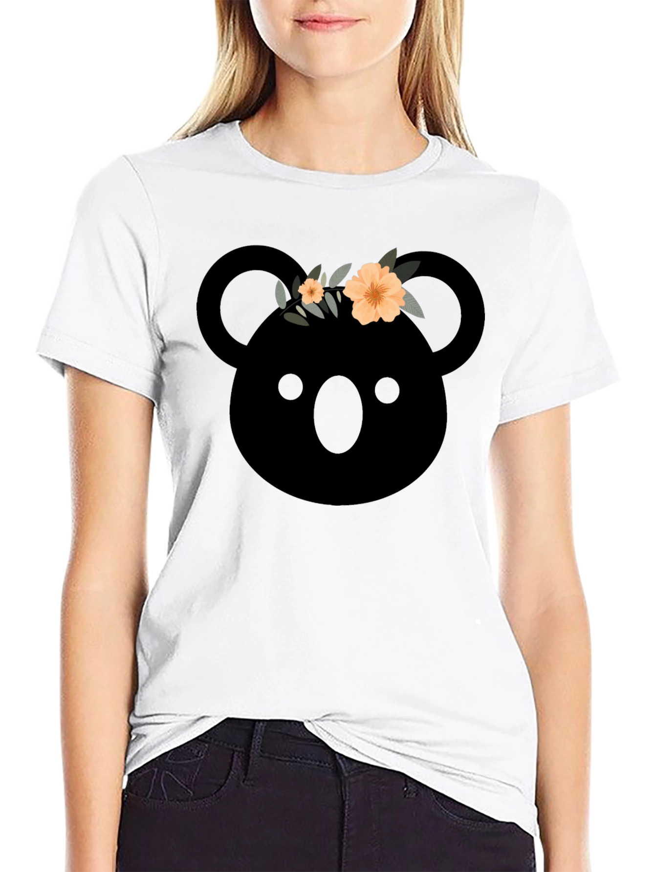 Black Koala with Flower Crown Graphic T-Shirt view 9