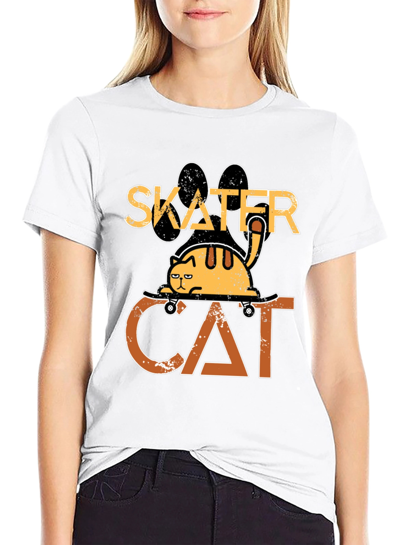 Black Skater Cat Graphic Tee - Cool & Funny Cat T-Shirt view 9