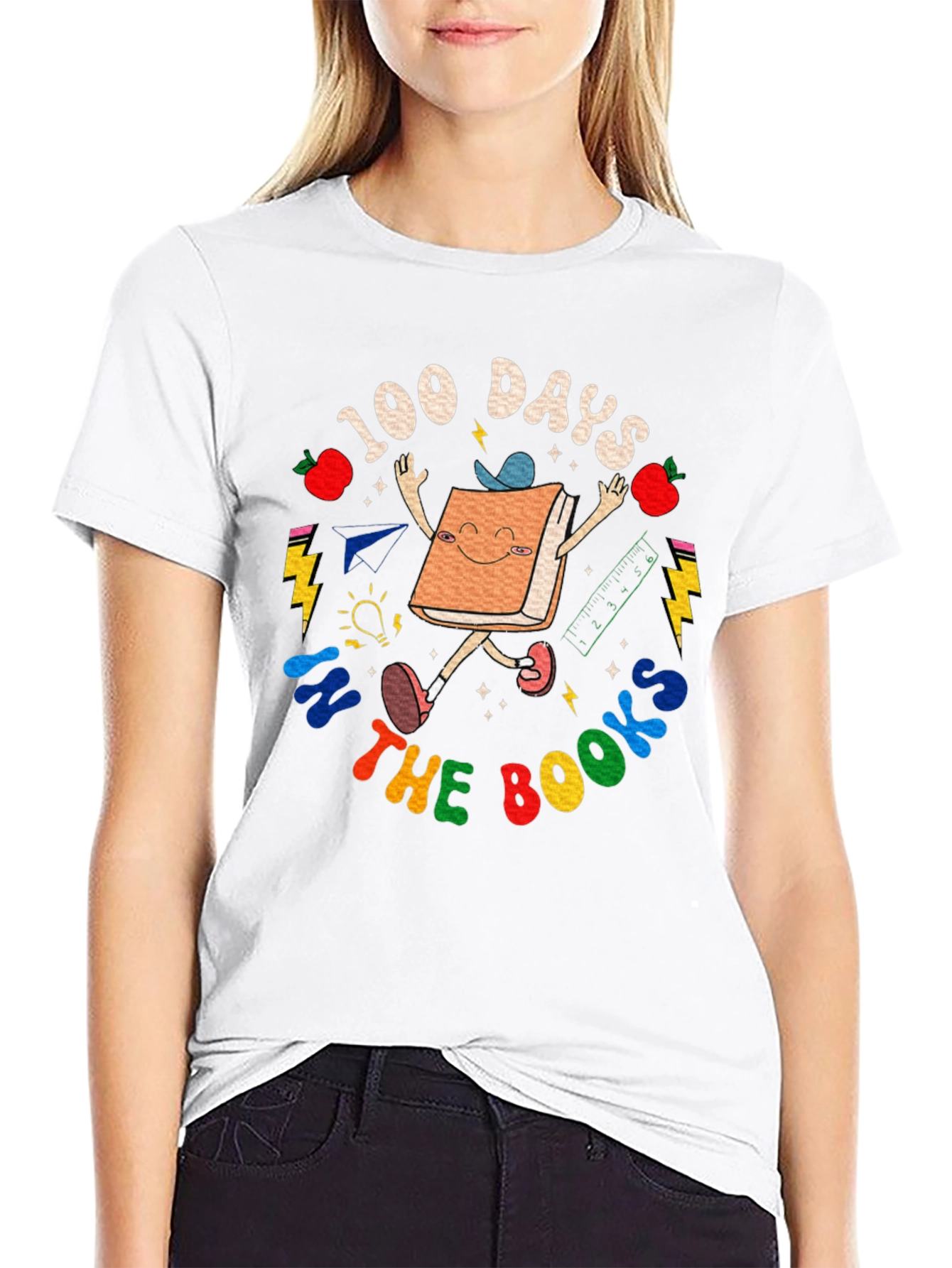 Black 100 Days in The Books T-Shirt - Cute Book Character view 9