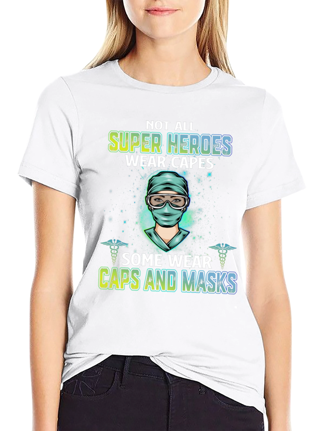 Black Heroic Caps and Masks T-Shirt view 9