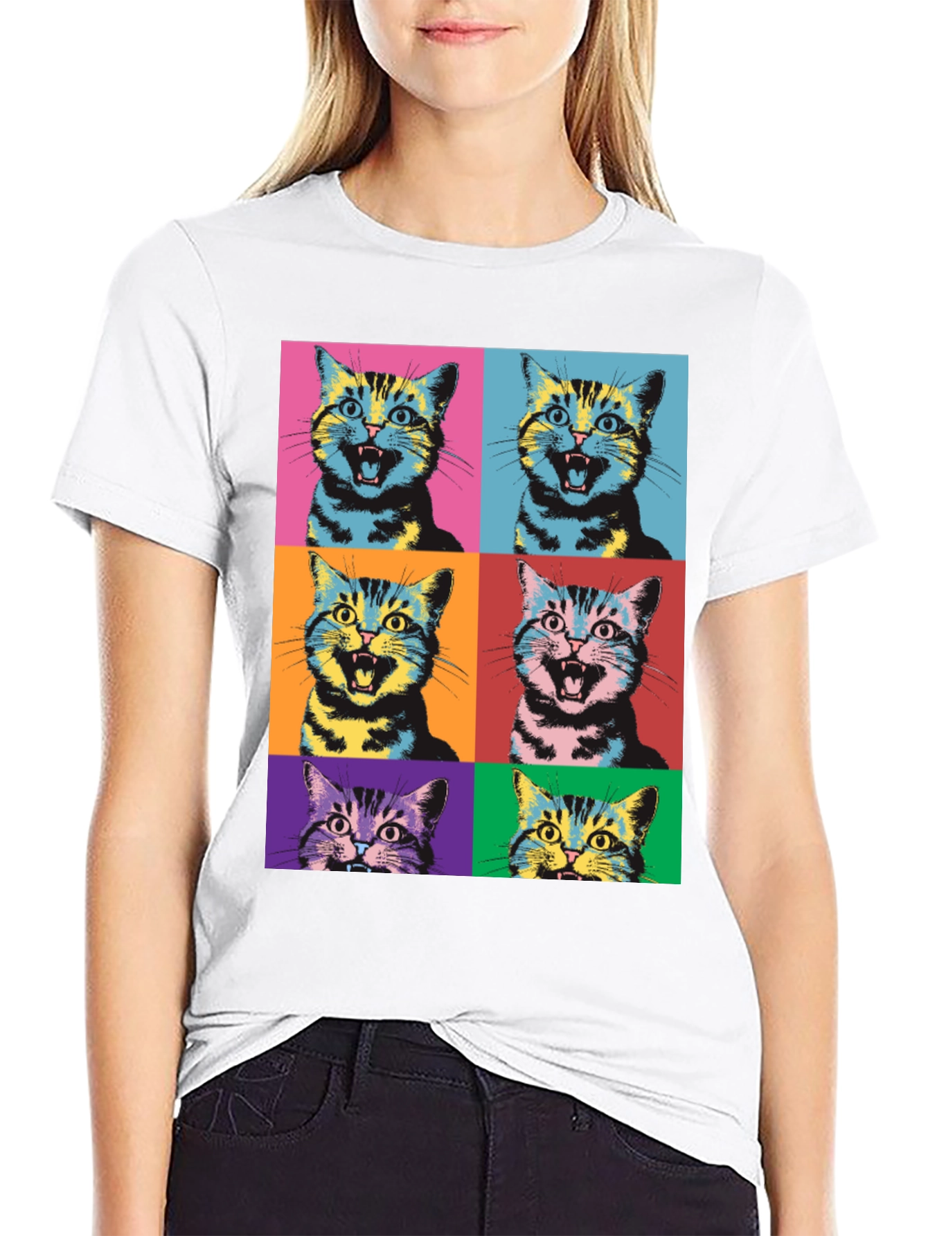 Black Pop Art Cat Graphic T-Shirt - Unique Style view 9