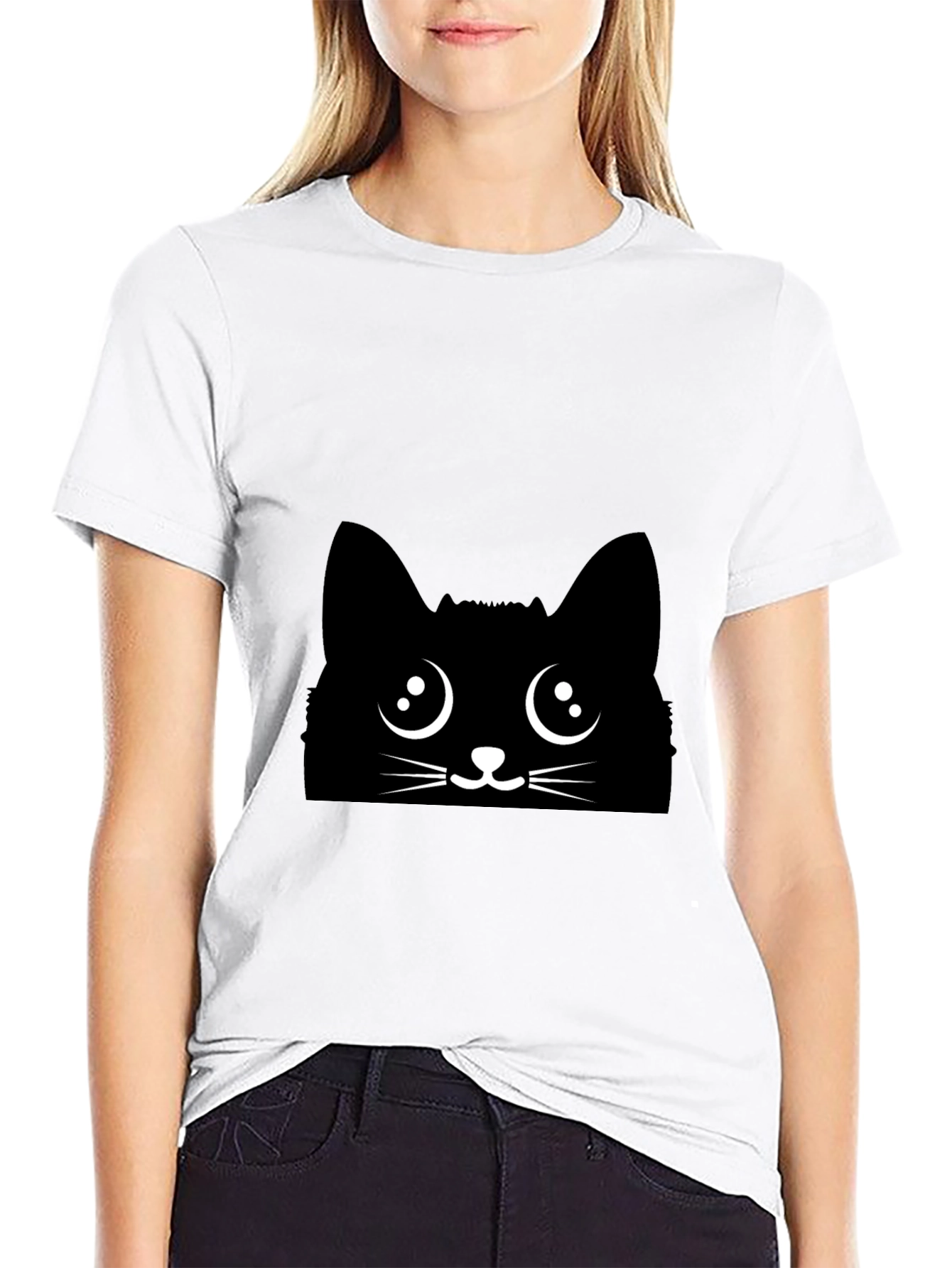 Black Black Cat Face Graphic Tee - Cute Kawaii Style view 9