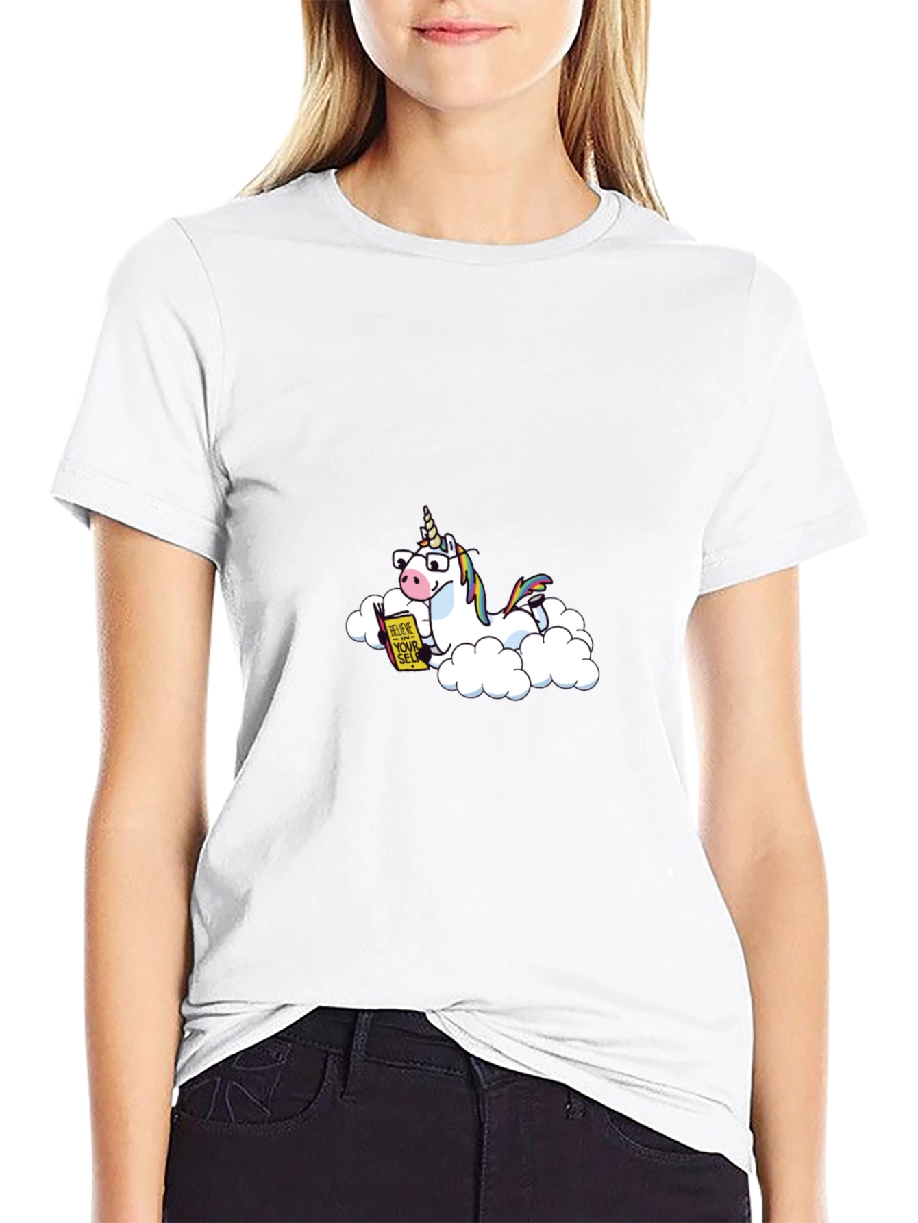 Black Believe in Yourself Unicorn T-Shirt view 9