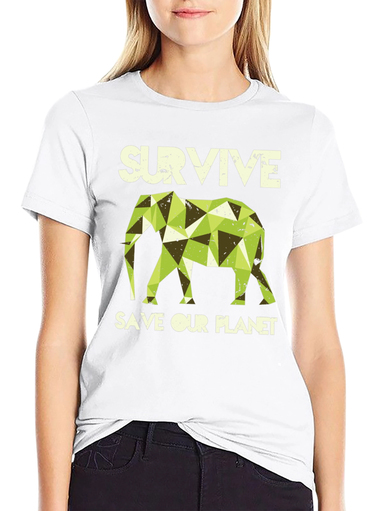 Black Survive Save Our Planet Elephant Graphic Tee view 9