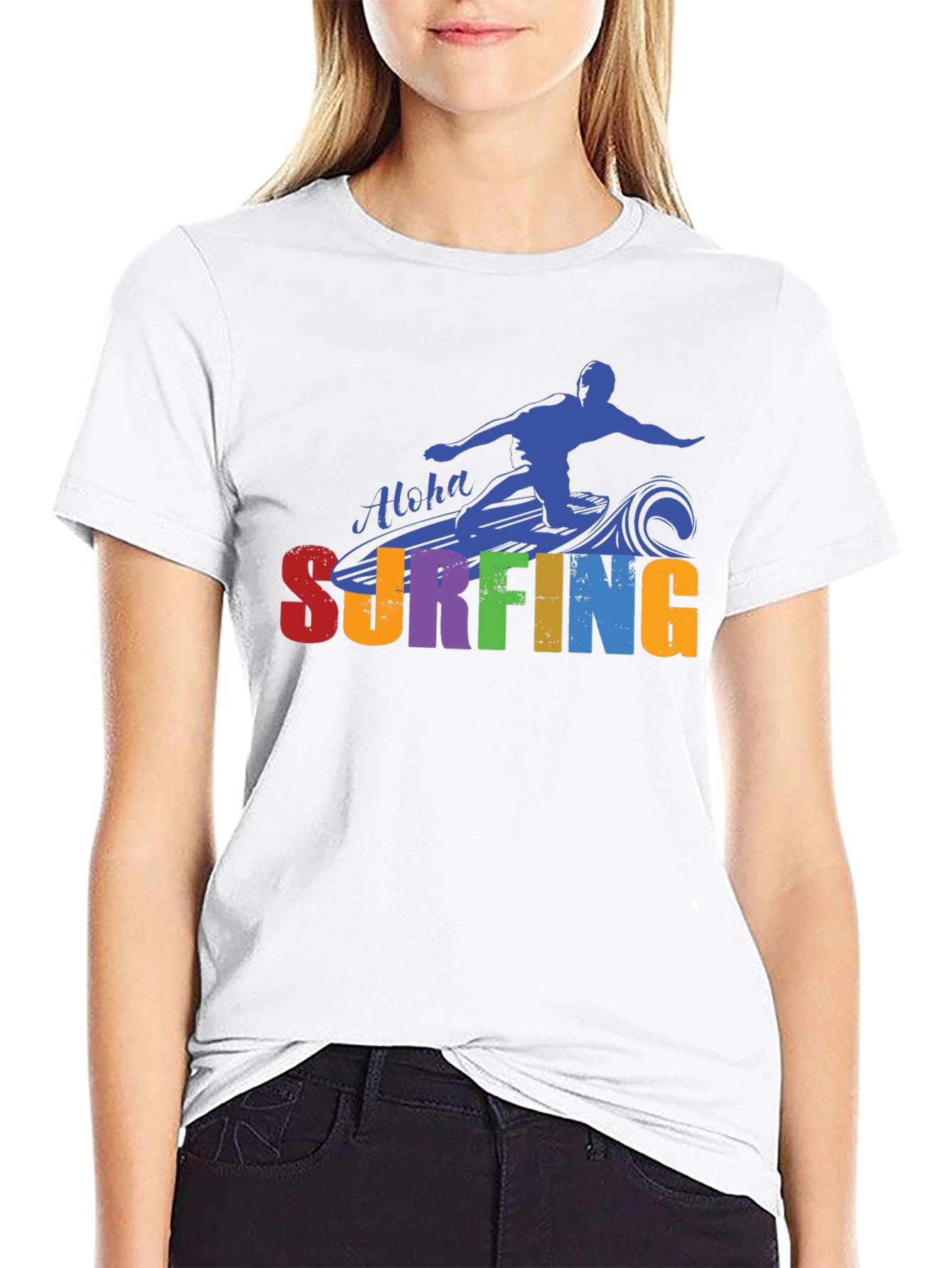 Black Aloha Surfing Graphic Tee - Black Cotton T-Shirt view 9