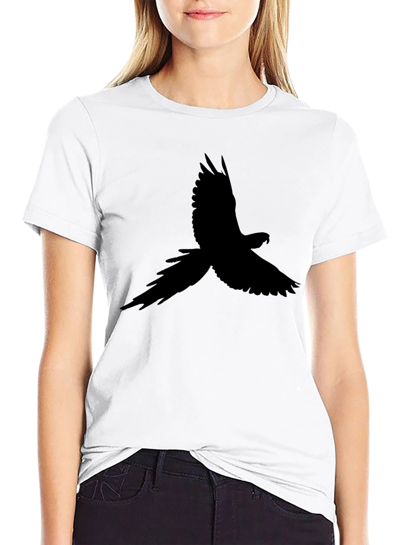 Black Black T-Shirt with Bird Silhouette Design view 9